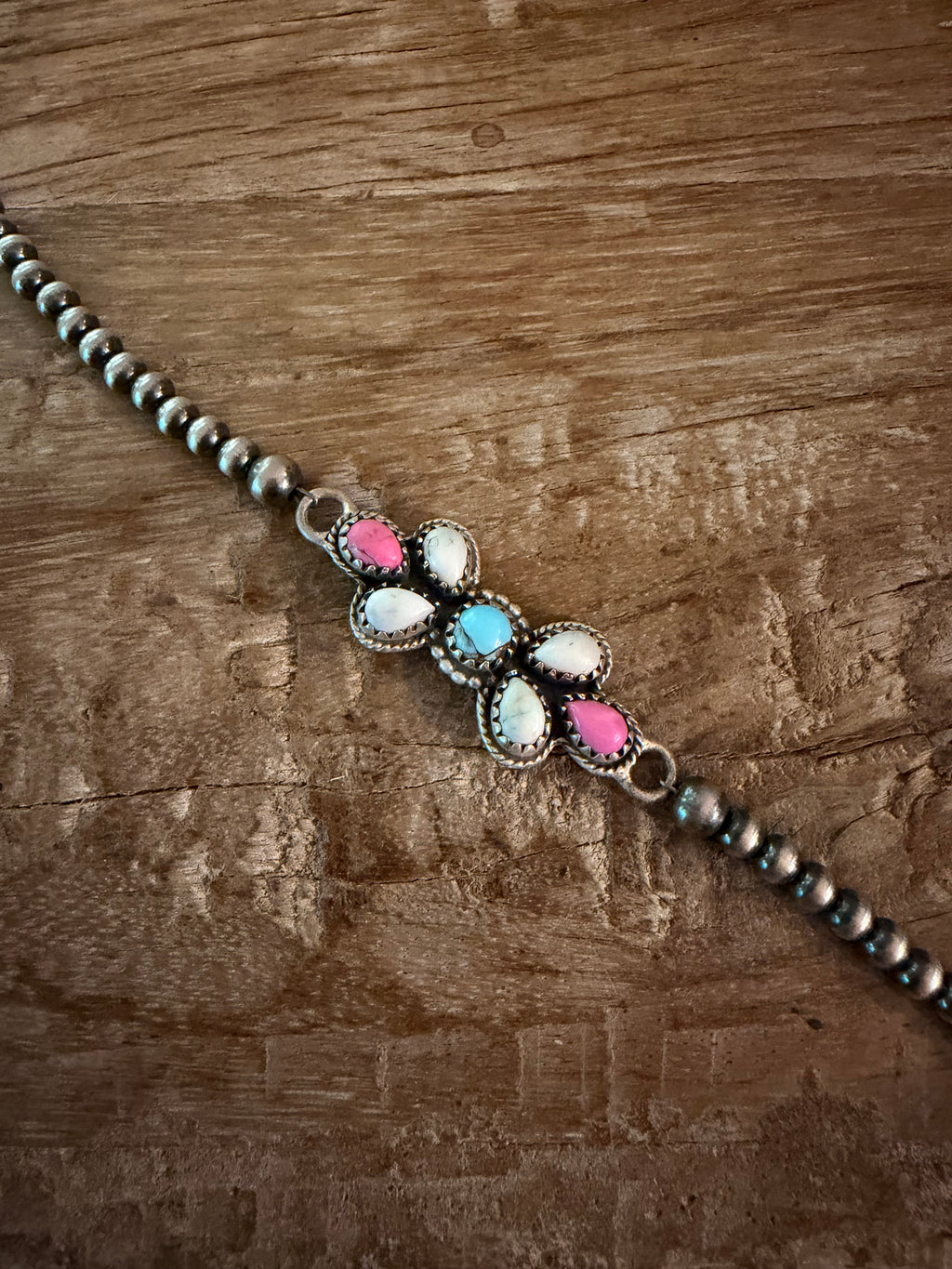 Handmade Sterling Silver and Cotton Candy Beaded Bracelet