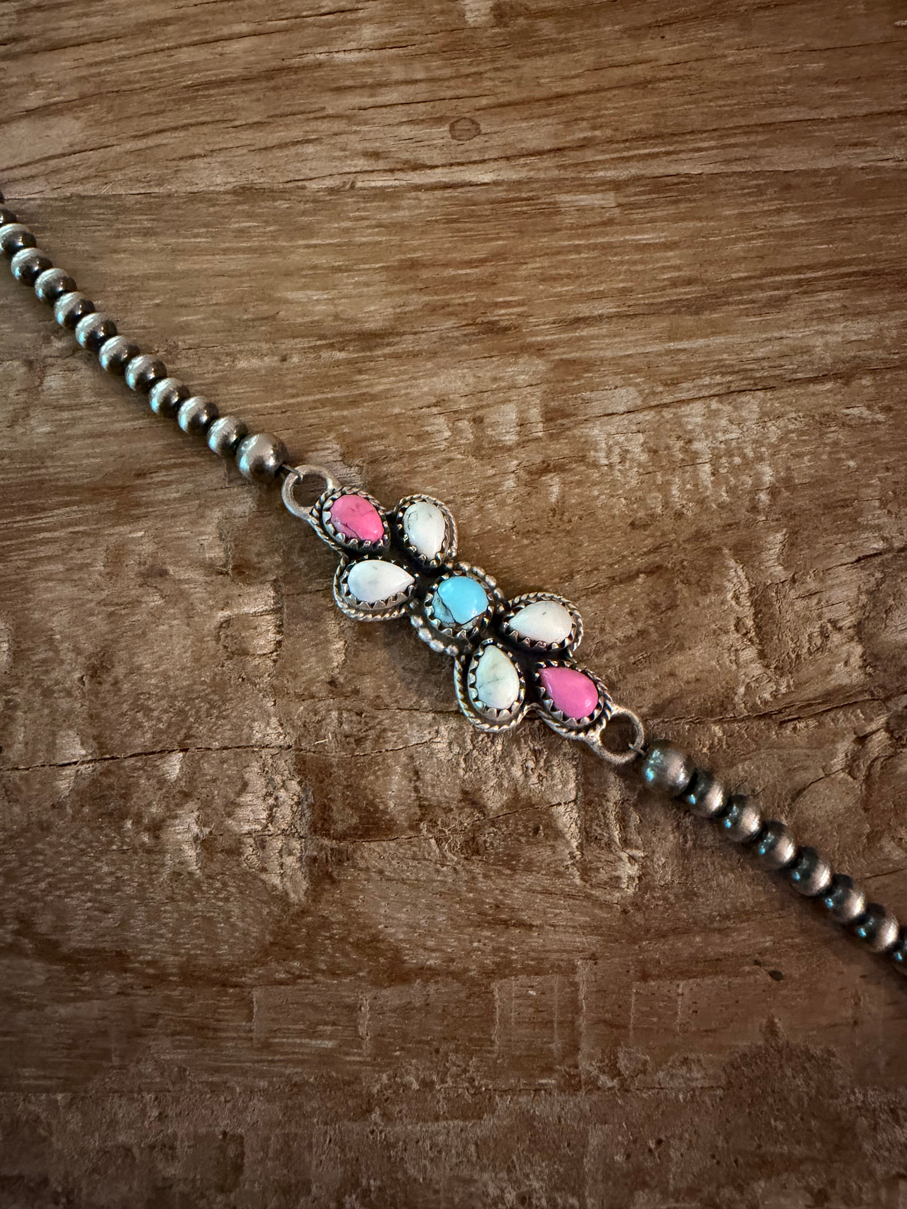 Handmade Sterling Silver and Cotton Candy Beaded Bracelet