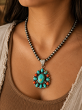 Kingman Turquoise and Fire Opal Pendant (Pendant Only)