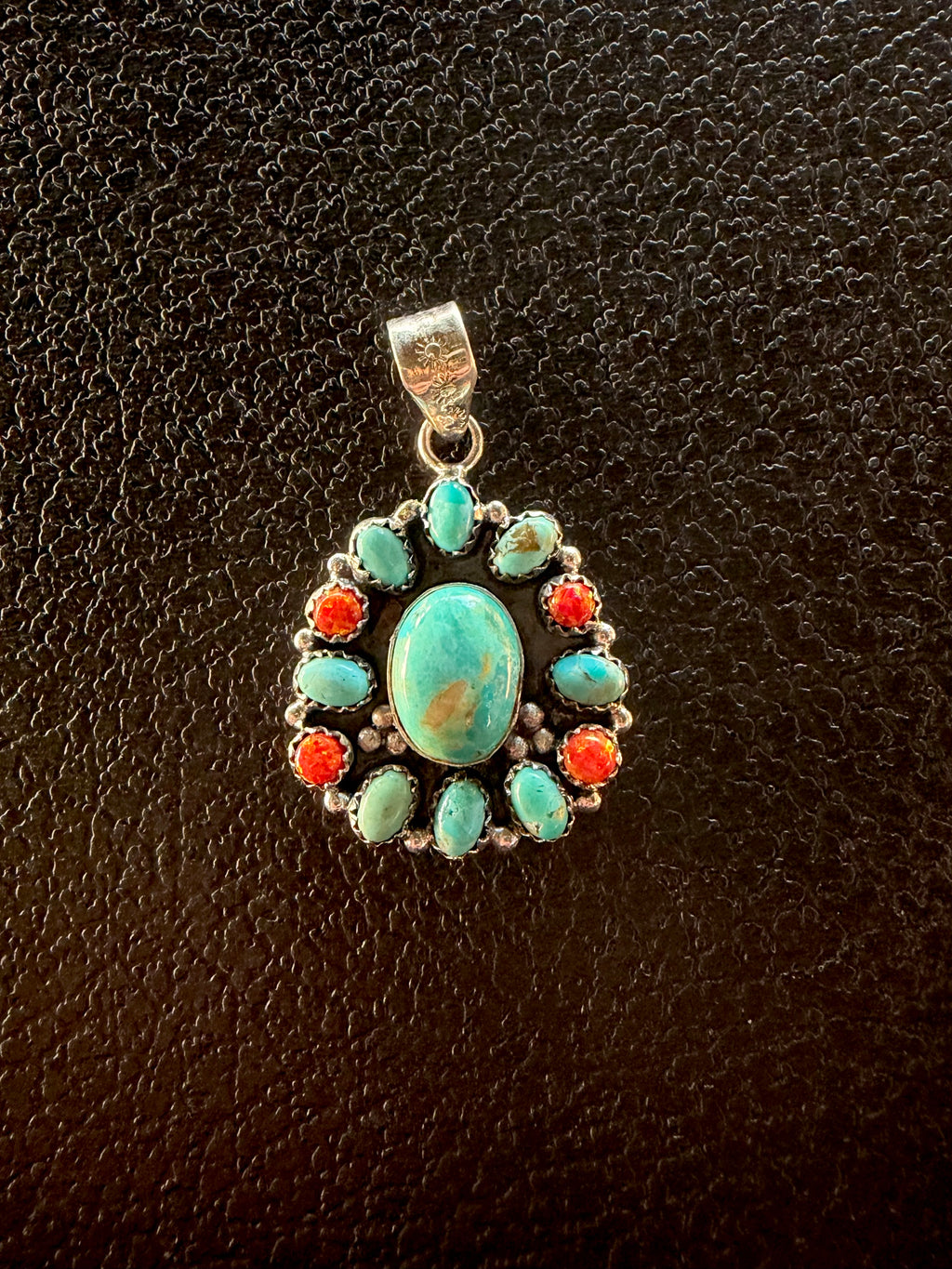 Kingman Turquoise and Fire Opal Pendant (Pendant Only)