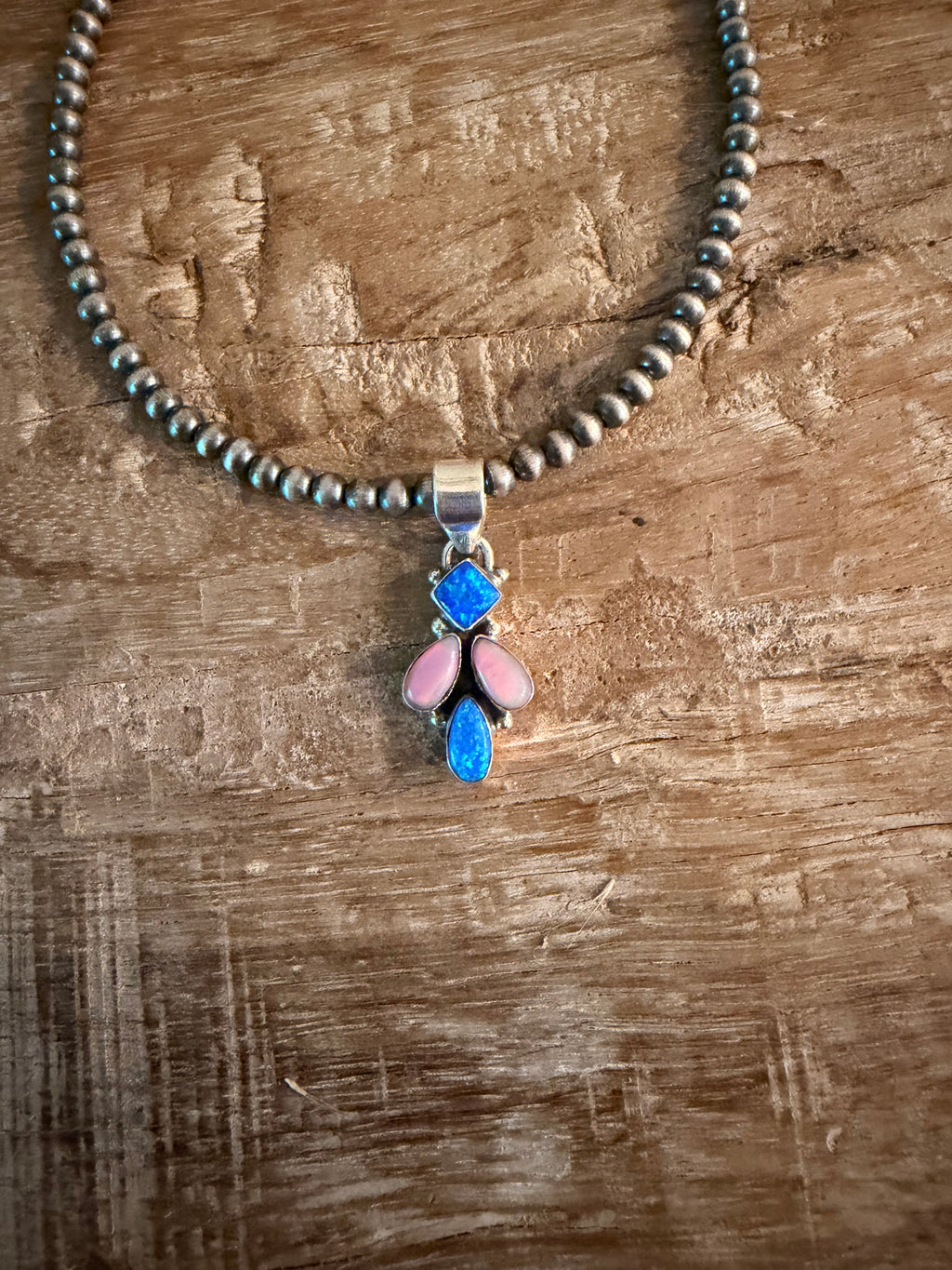Blue Opal and Pink Conch Pendant Only
