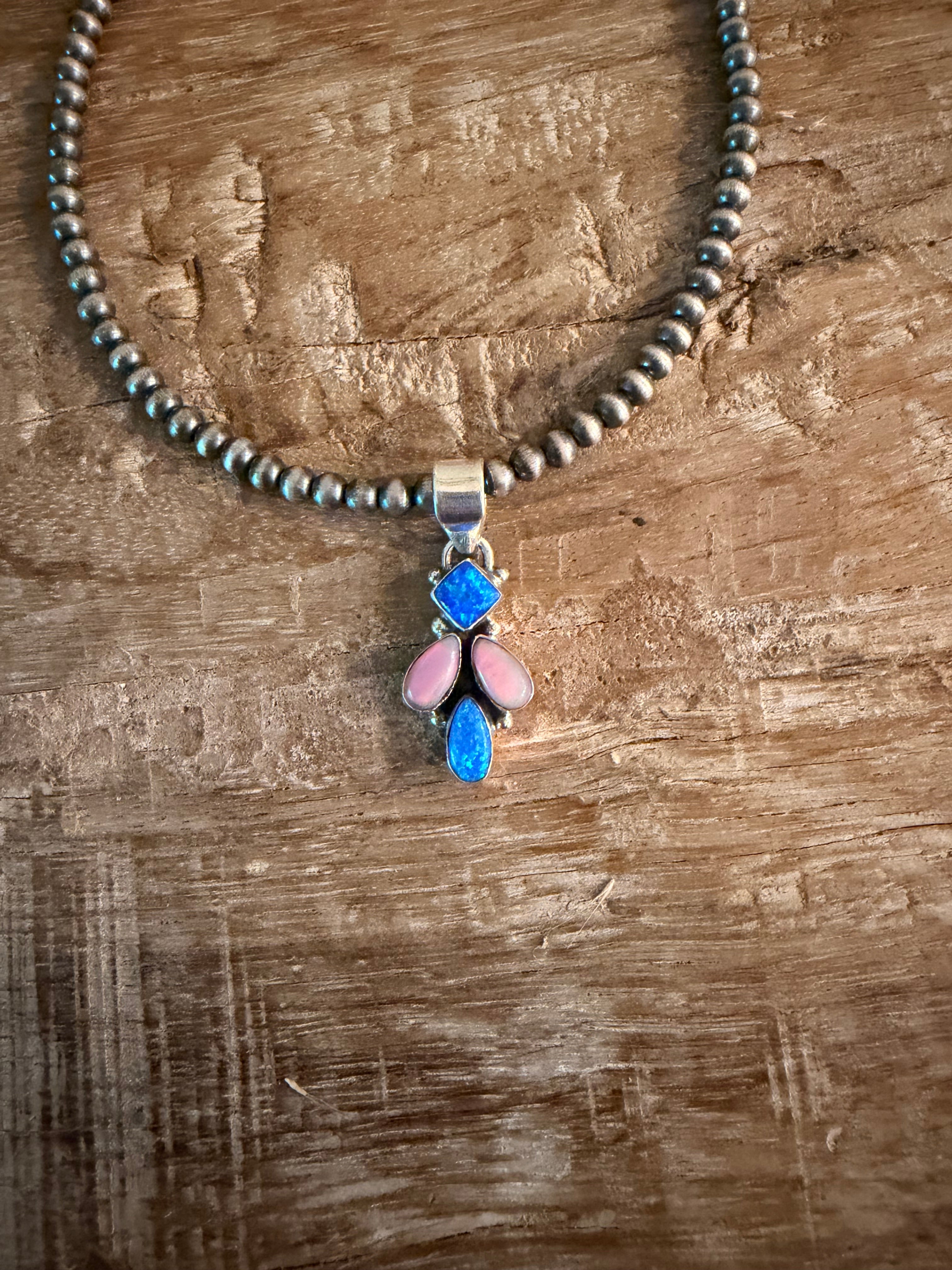 Blue Opal and Pink Conch Pendant Only