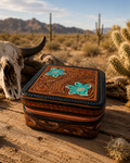 Tooled Hand-painted Leather Zip Jewelry Box