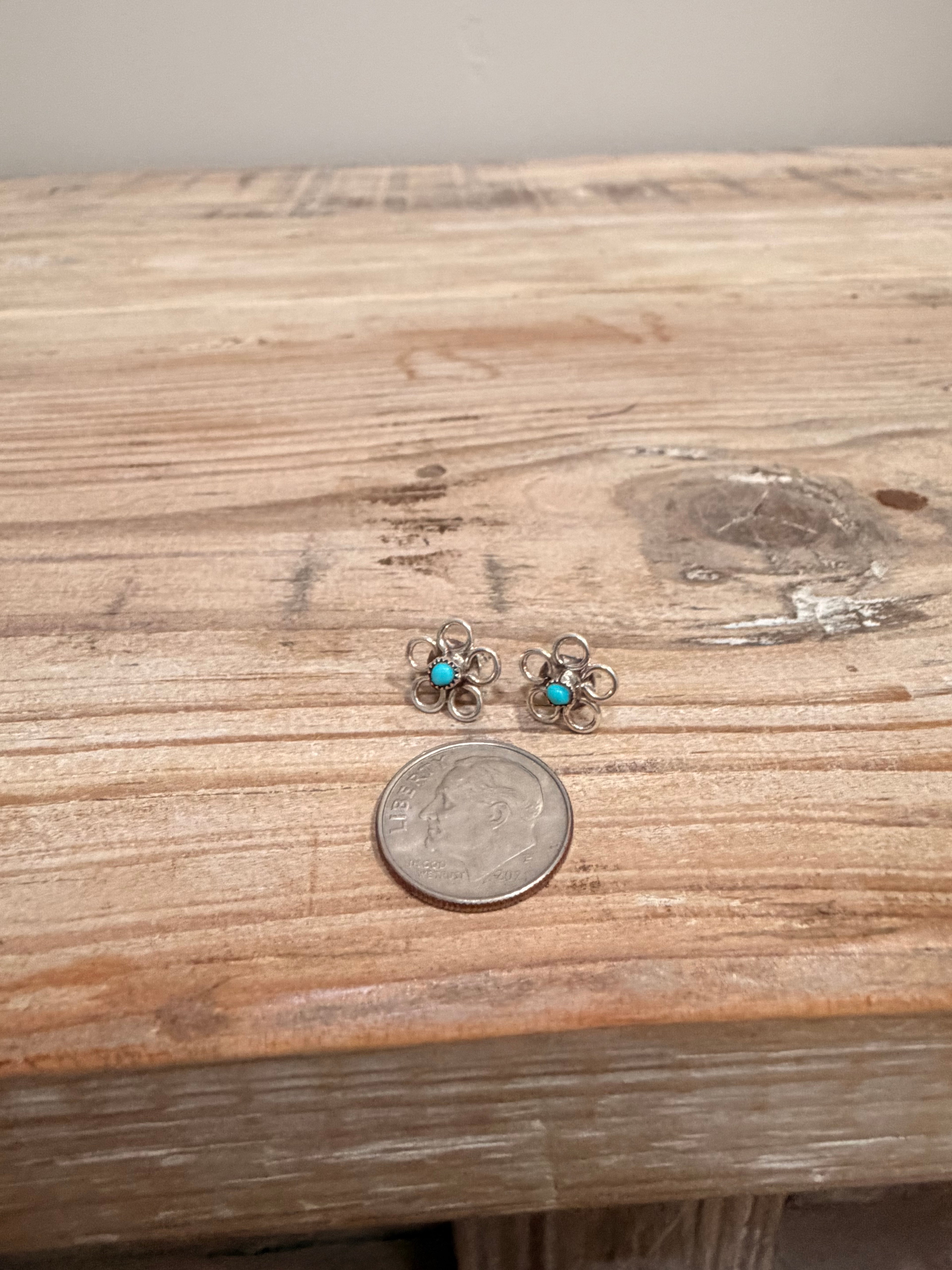 Native Handmade Petite Flower Kingman Turquoise Earrings