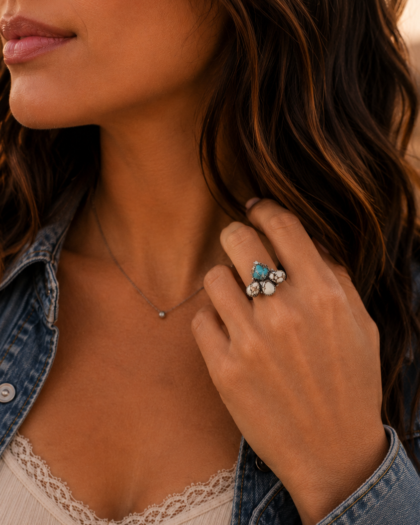 Turquoise and Wild Horse 925 Sterling Silver Adj. Ring