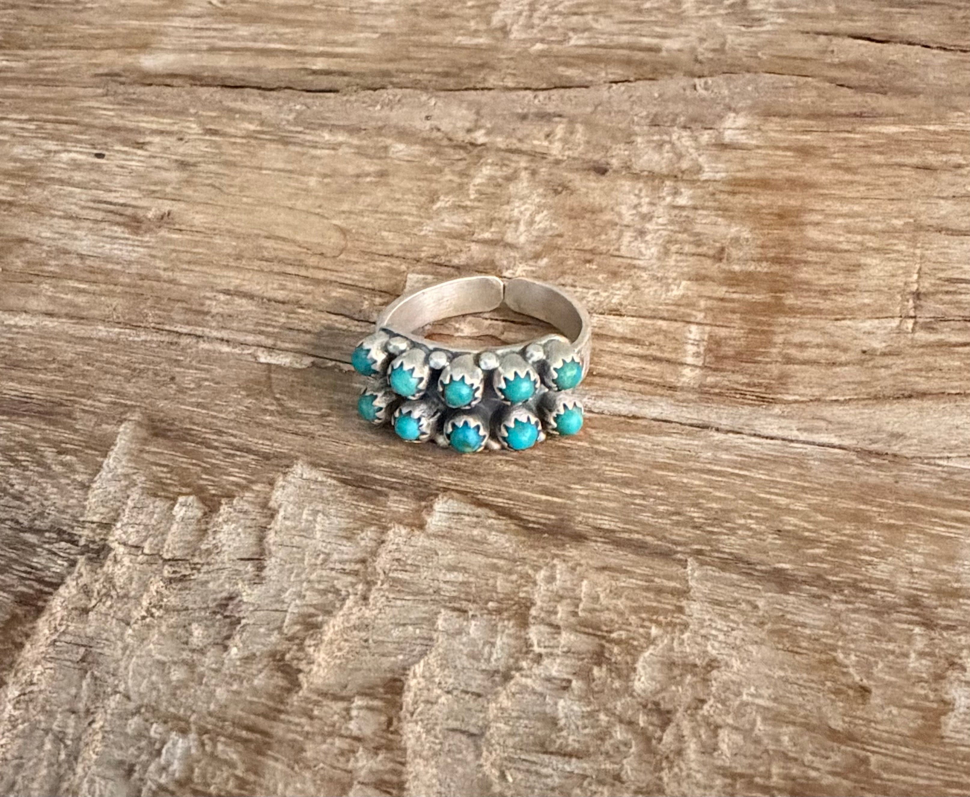 Double Row Kingman Turquoise Adjustable Ring