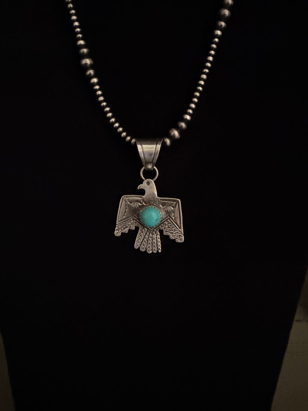 Native Made 925 Sterling Silver and Kingman Turquoise Thunderbird Pendant (Pendant Only)