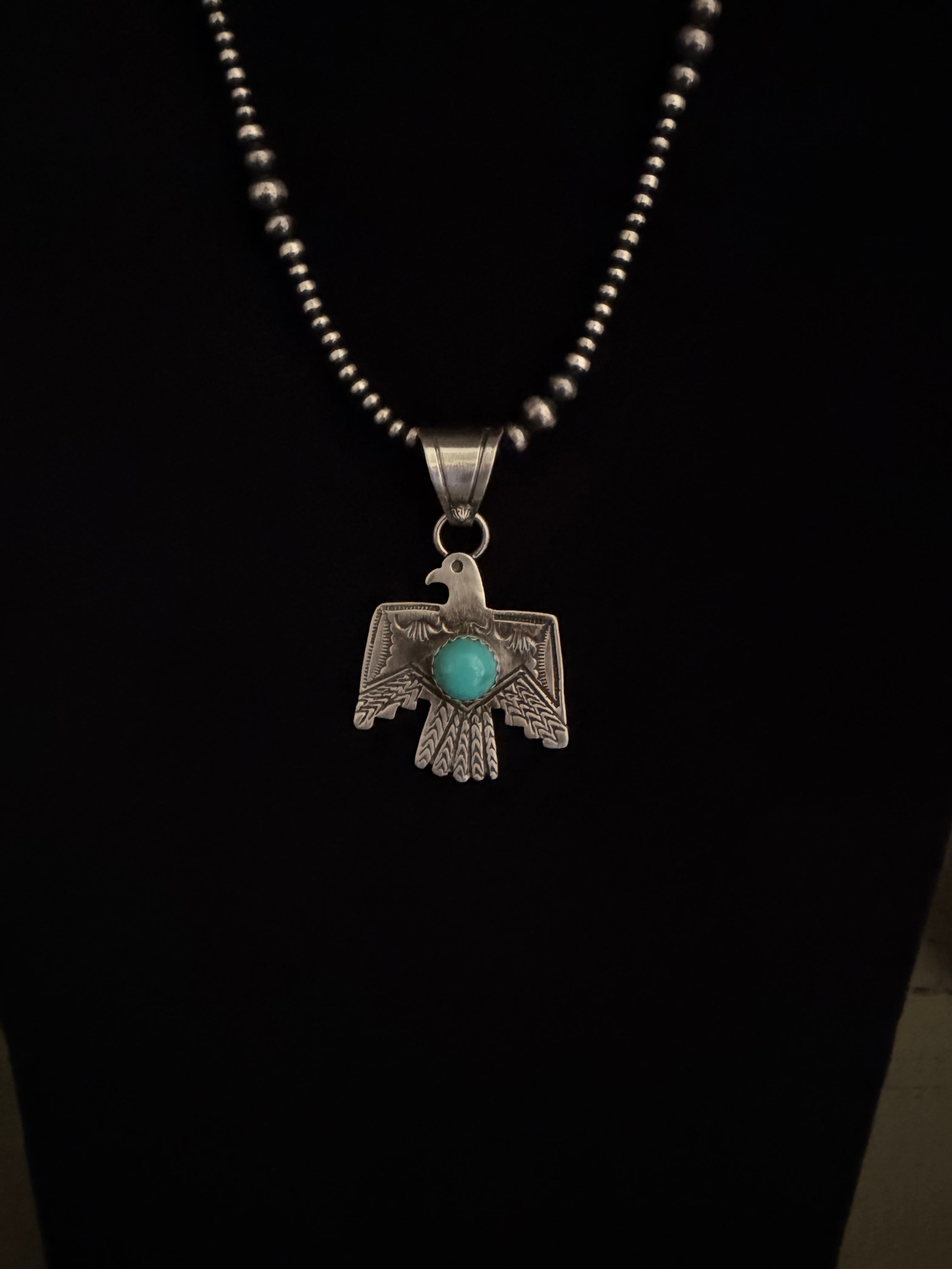 Native Made 925 Sterling Silver and Kingman Turquoise Thunderbird Pendant (Pendant Only)