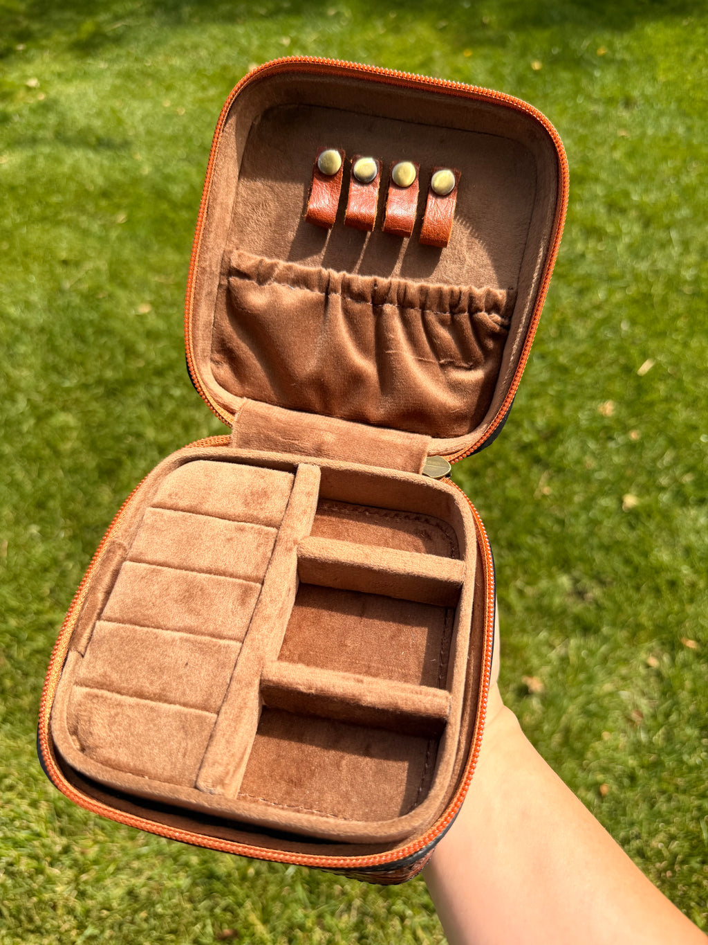 Tooled Hand-painted Leather Zip Jewelry Box