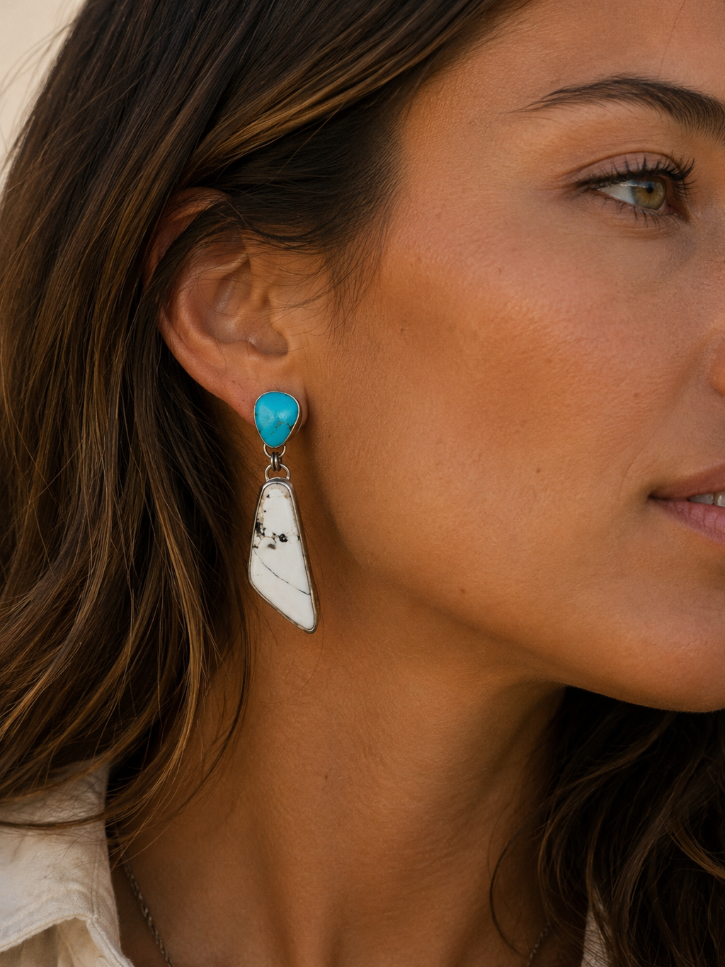 Kingman Turquoise and White Buffalo Dangle Earrings