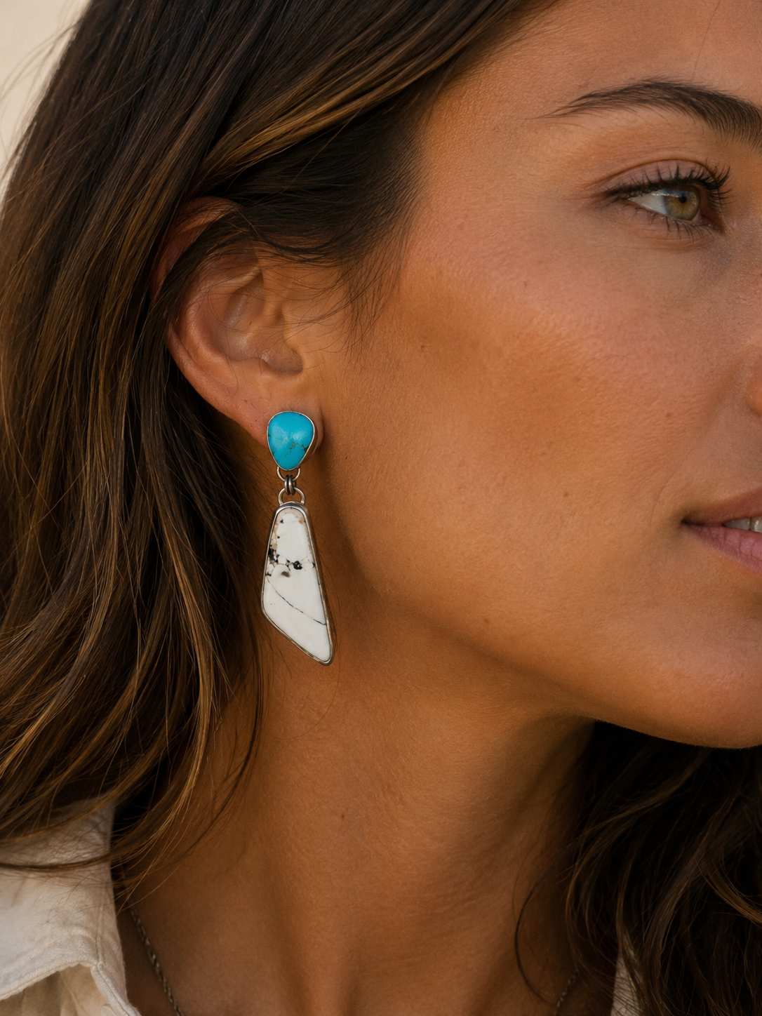 Kingman Turquoise and White Buffalo Dangle Earrings