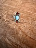 Golden Hills Turquoise with White Buffalo and Carnelian Adj. Ring