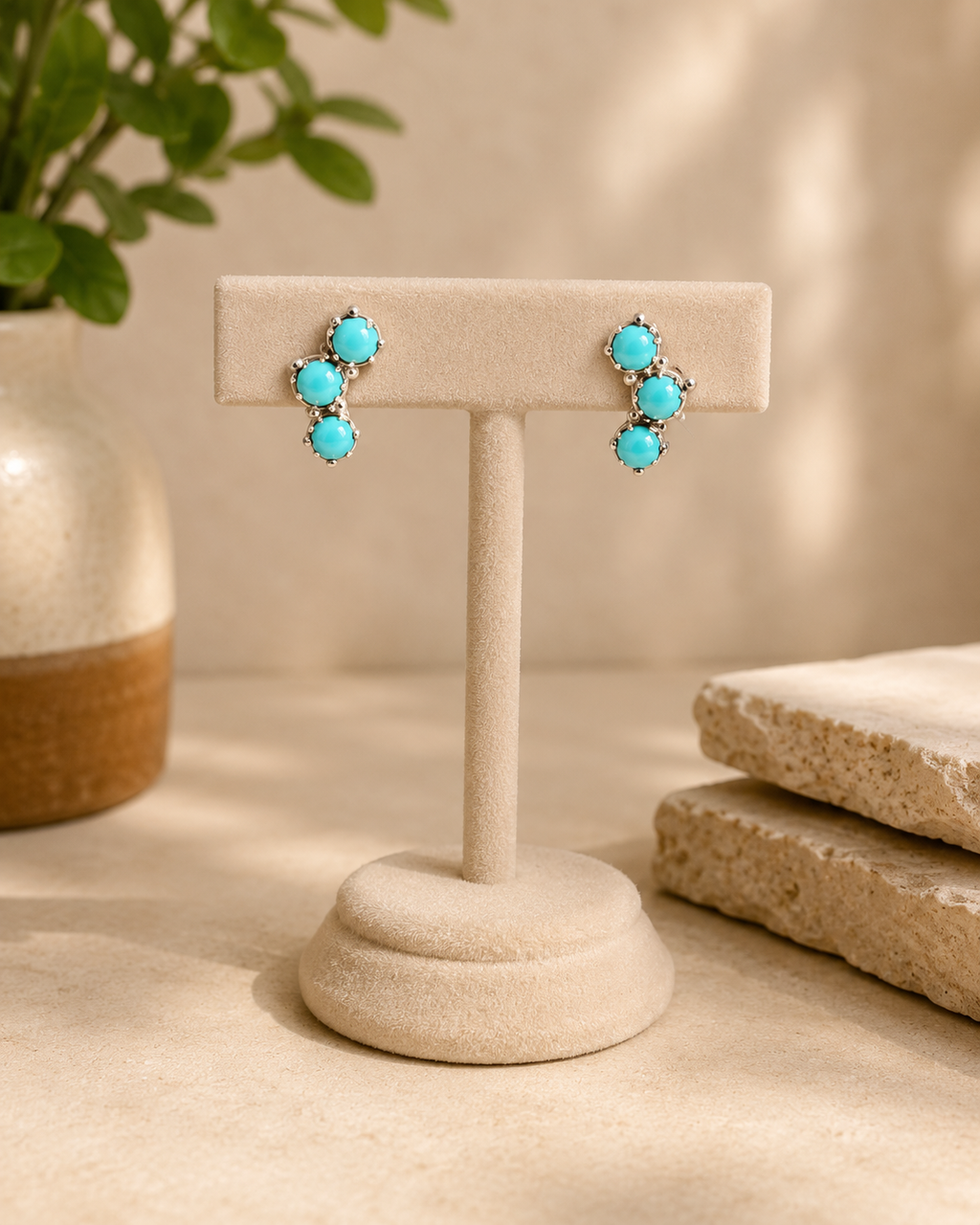 Native Handmade Kingman Turquoise Crawler Earrings