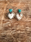 Wild Horse and Kingman Turquoise 925 Sterling Silver Heart Stud Earrings