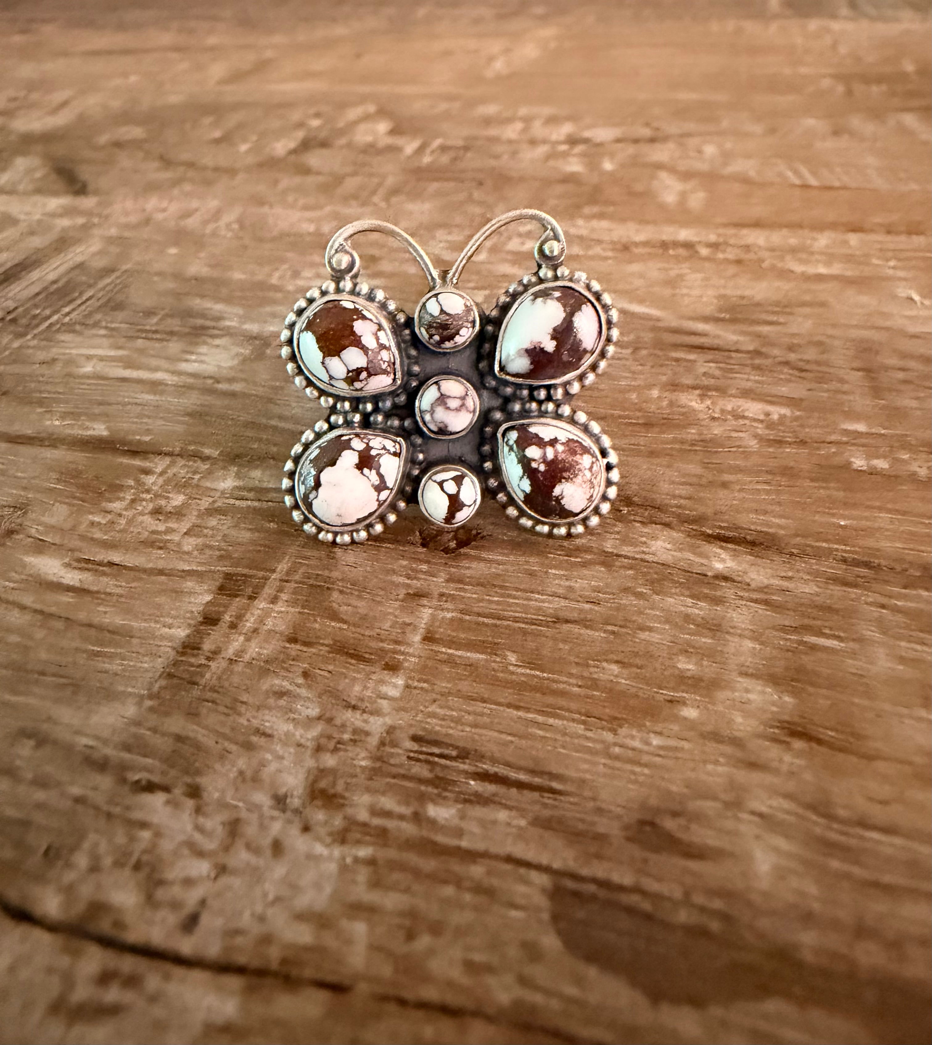 Wild Horse Jasper 925 Sterling Silver Adjustable Butterfly Ring