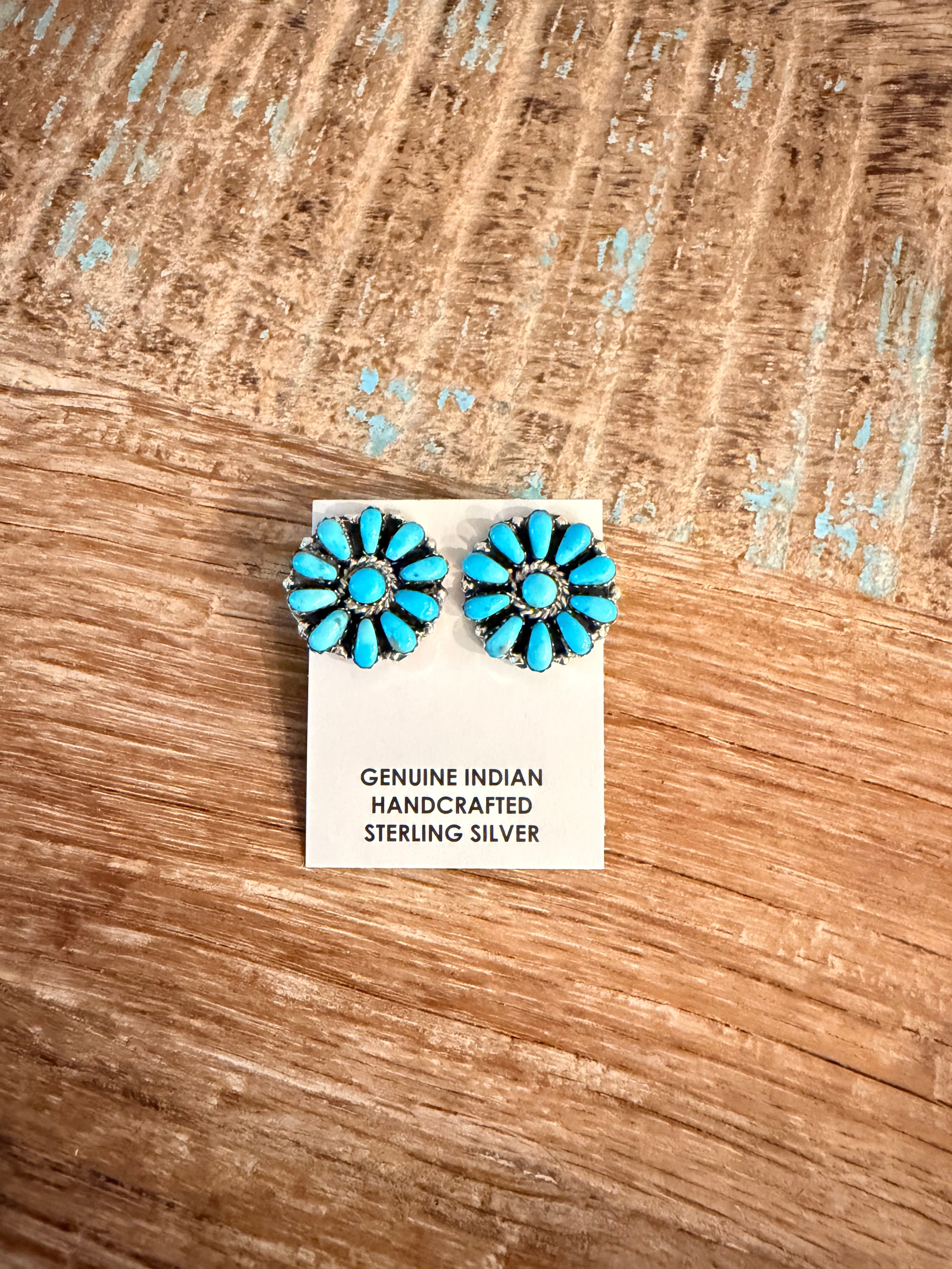 Native Made Full Cluster Kingman Turquoise Earrings