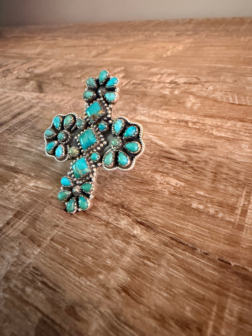 Kingman Turquoise Cross Ring Adjustable