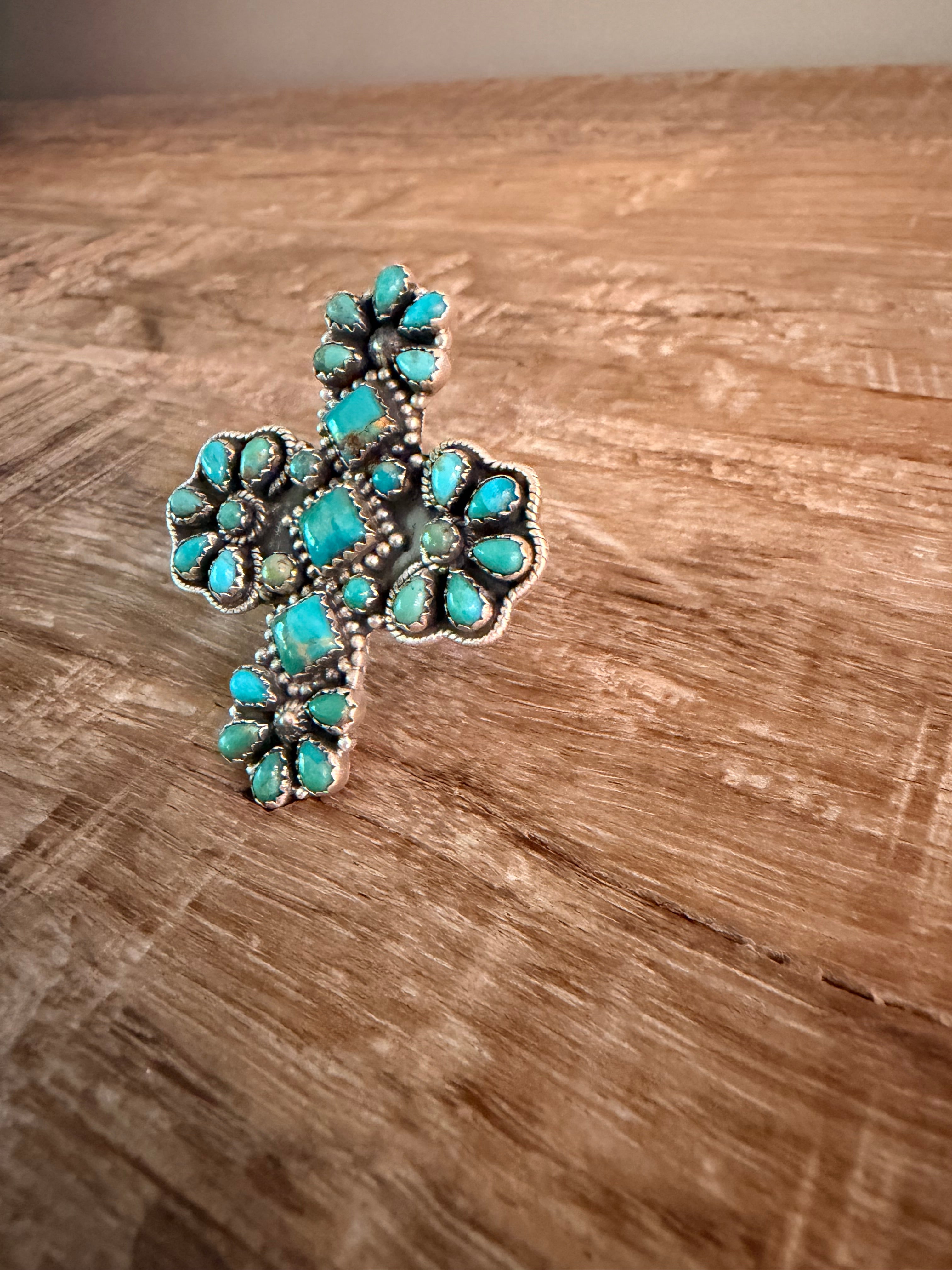 Kingman Turquoise Cross Ring Adjustable