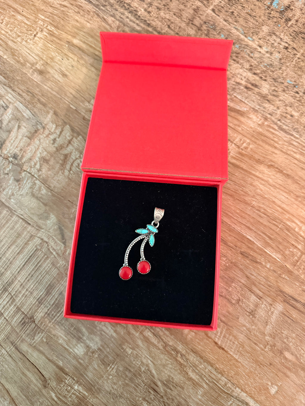Rosarita and Kingman Turquoise Cherry Pendant