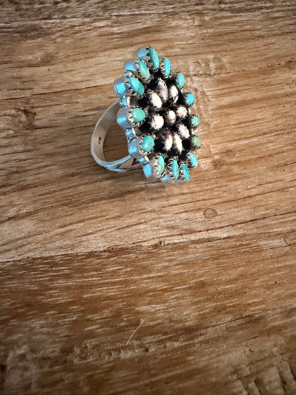 Kingman Turquoise, White Buffalo and 925 Sterling Silver Adj Ring