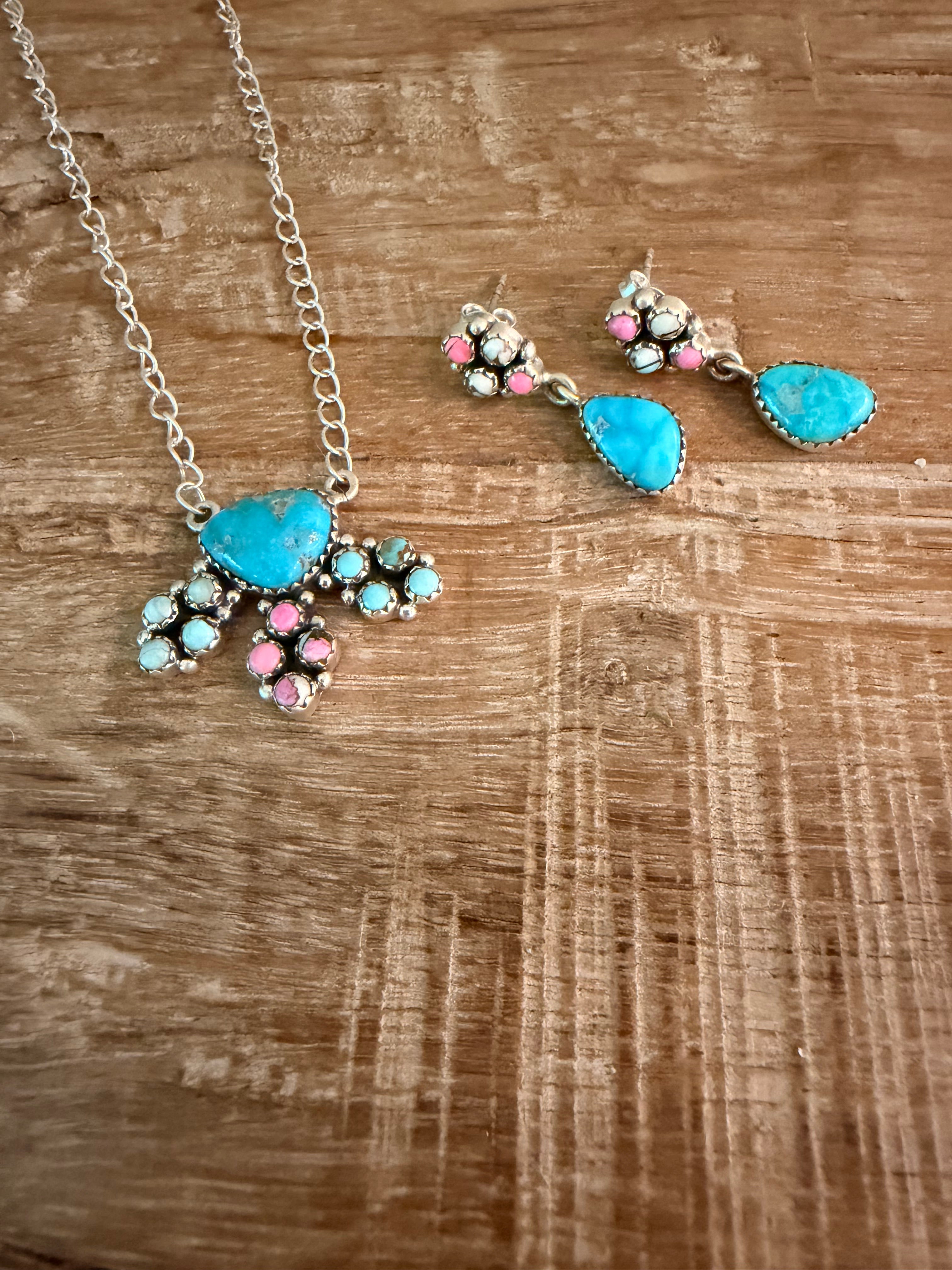 Cotton Candy 925 Sterling Silver Earring and Necklace Set