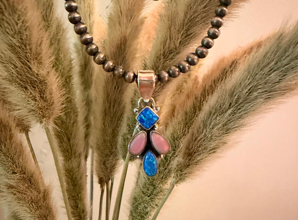 Blue Opal and Pink Conch Pendant Only