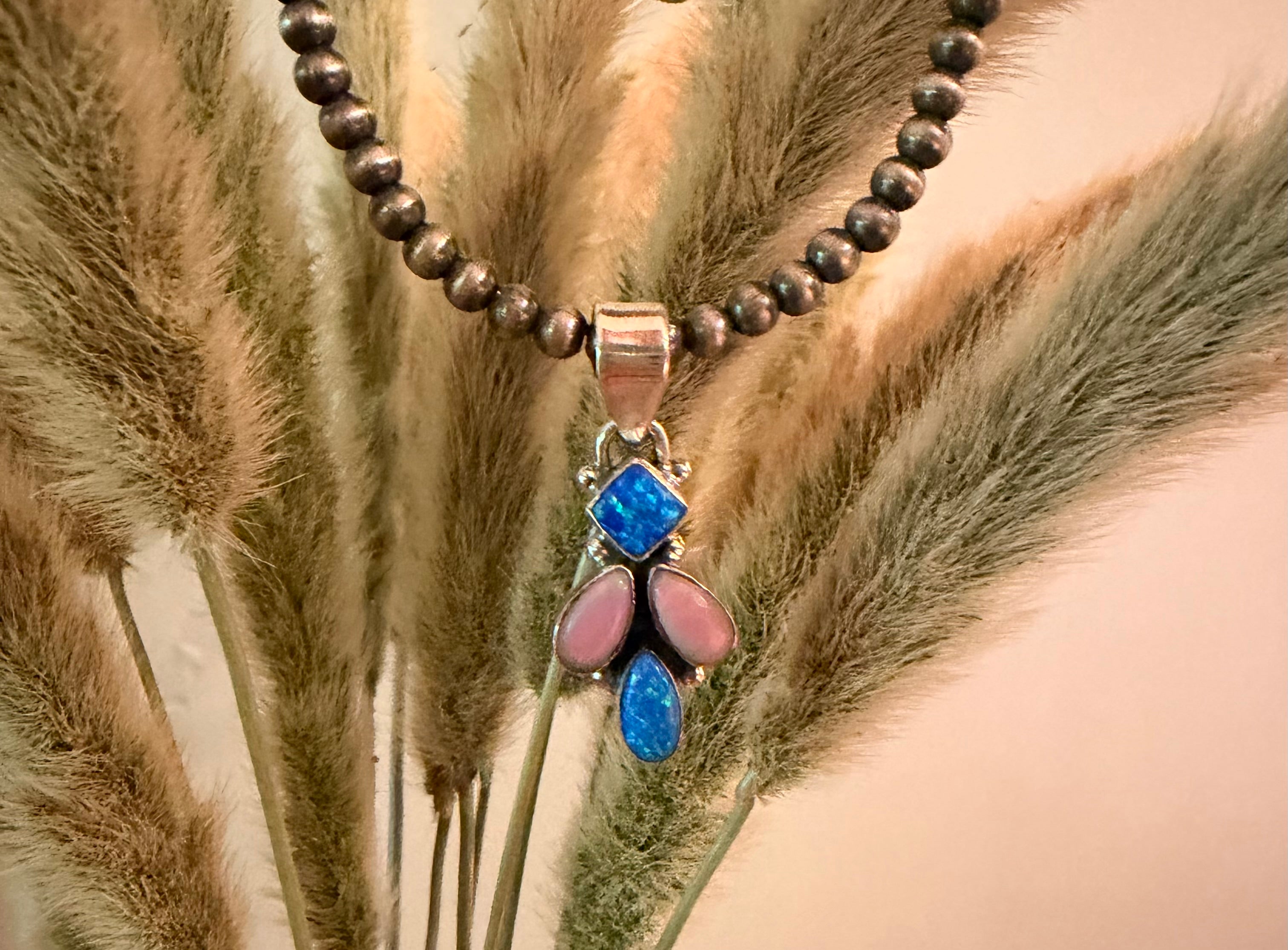 Blue Opal and Pink Conch Pendant Only