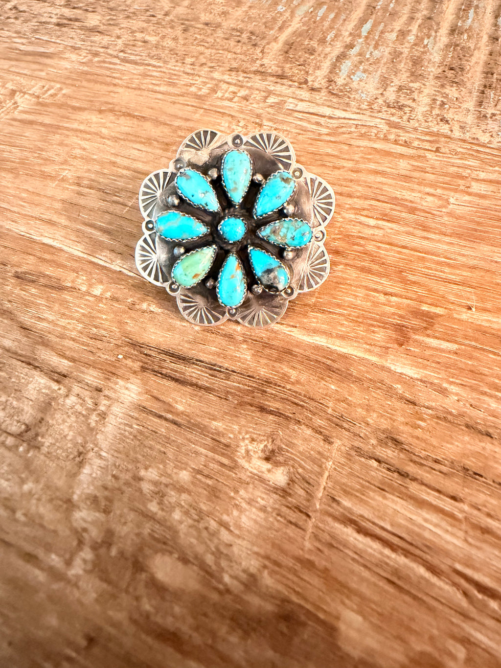 Native Made Kee Johnson Adj. Kingman Cluster Ring
