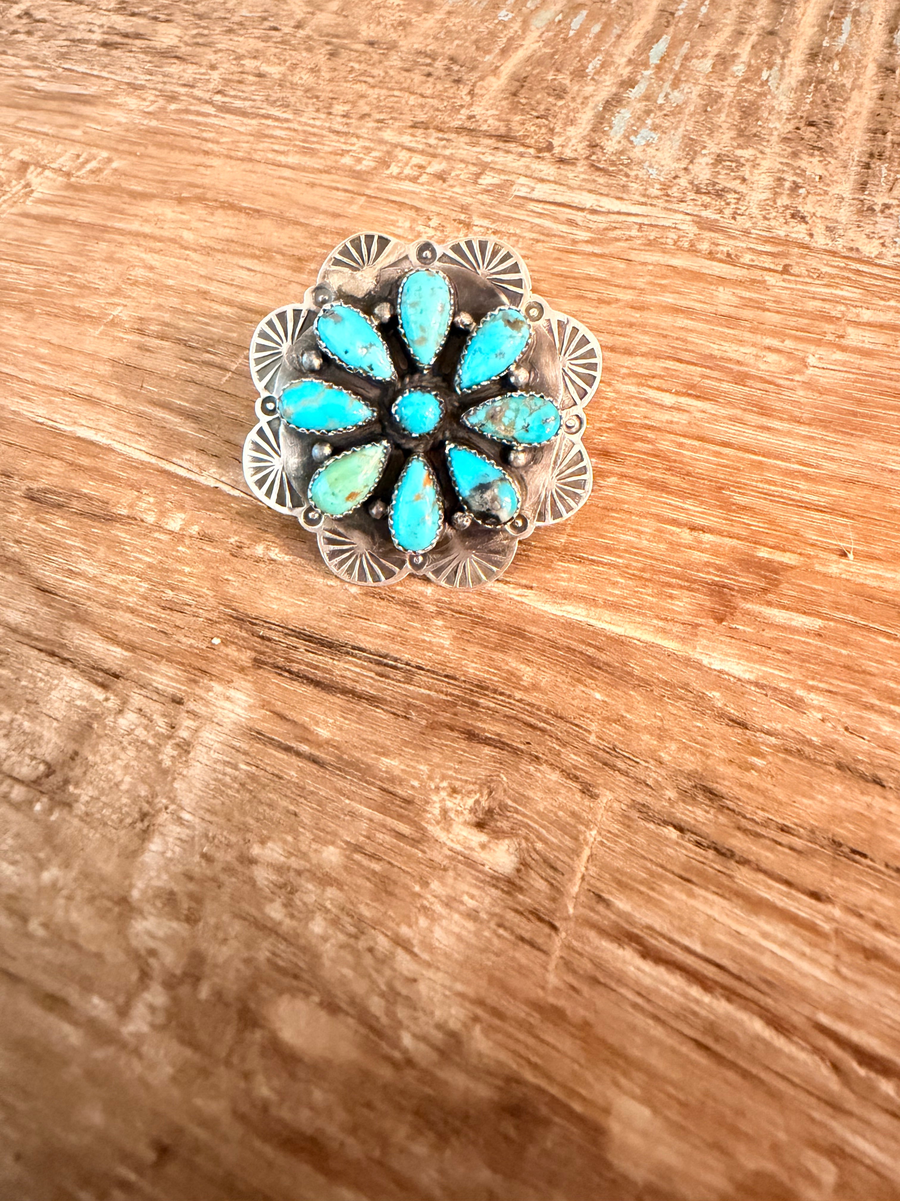 Native Made Kee Johnson Adj. Kingman Cluster Ring