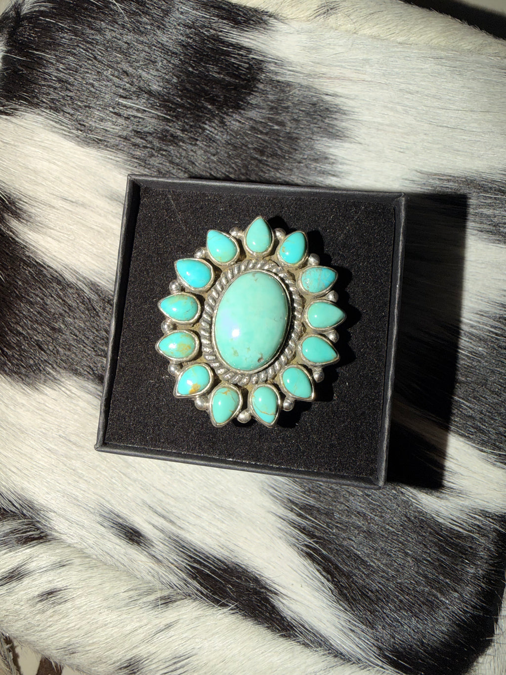 Kingman Turquoise Flower Cluster Statement Ring- Adjustable