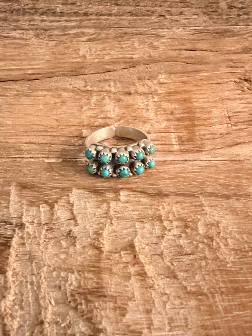 Double Row Kingman Turquoise Adjustable Ring