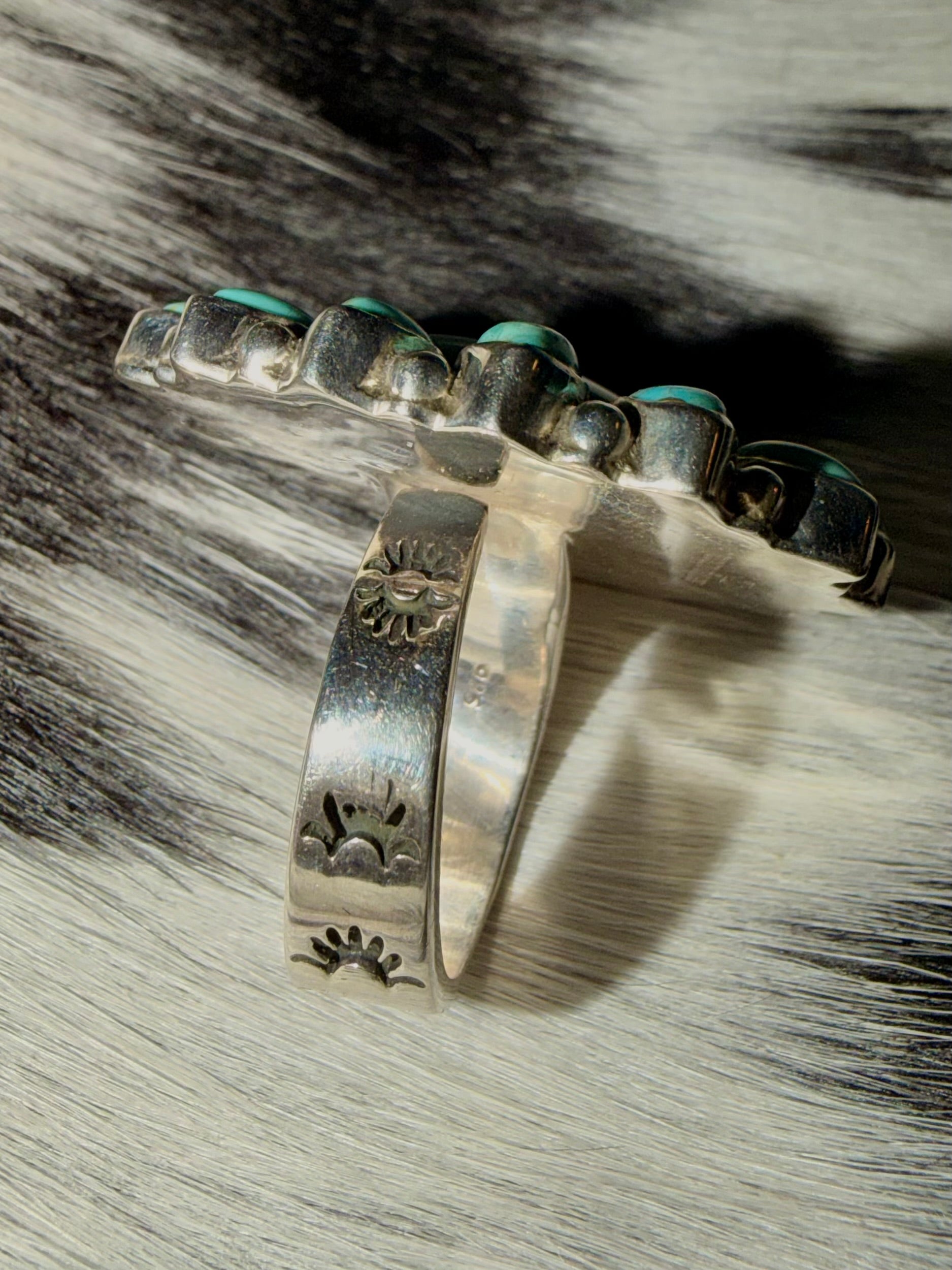 Kingman Turquoise Flower Cluster Statement Ring- Adjustable