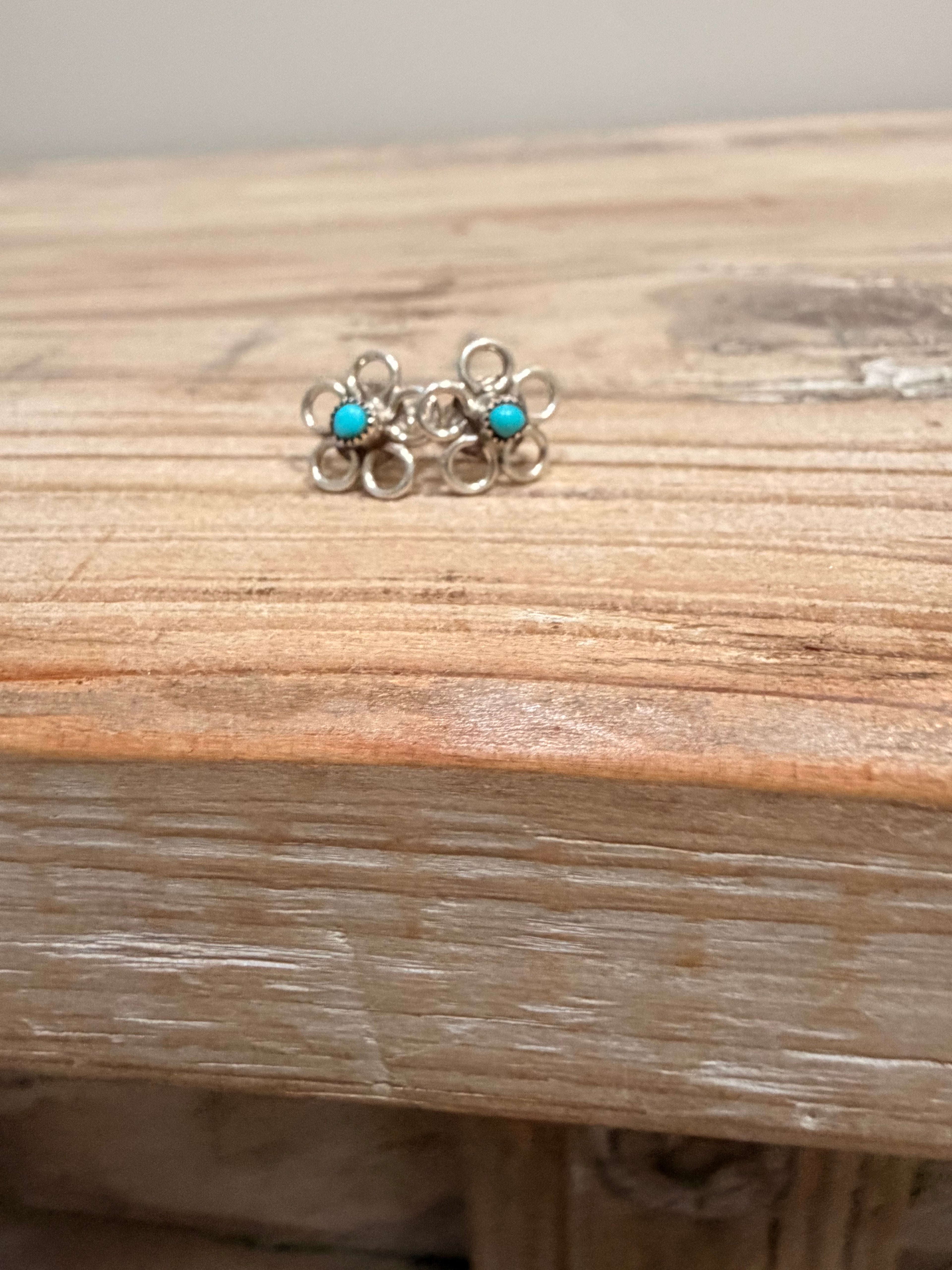 Native Handmade Petite Flower Kingman Turquoise Earrings