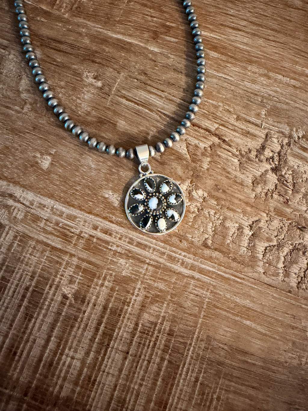 White Buffalo 925 Sterling Silver Flower Pendant (ONLY)