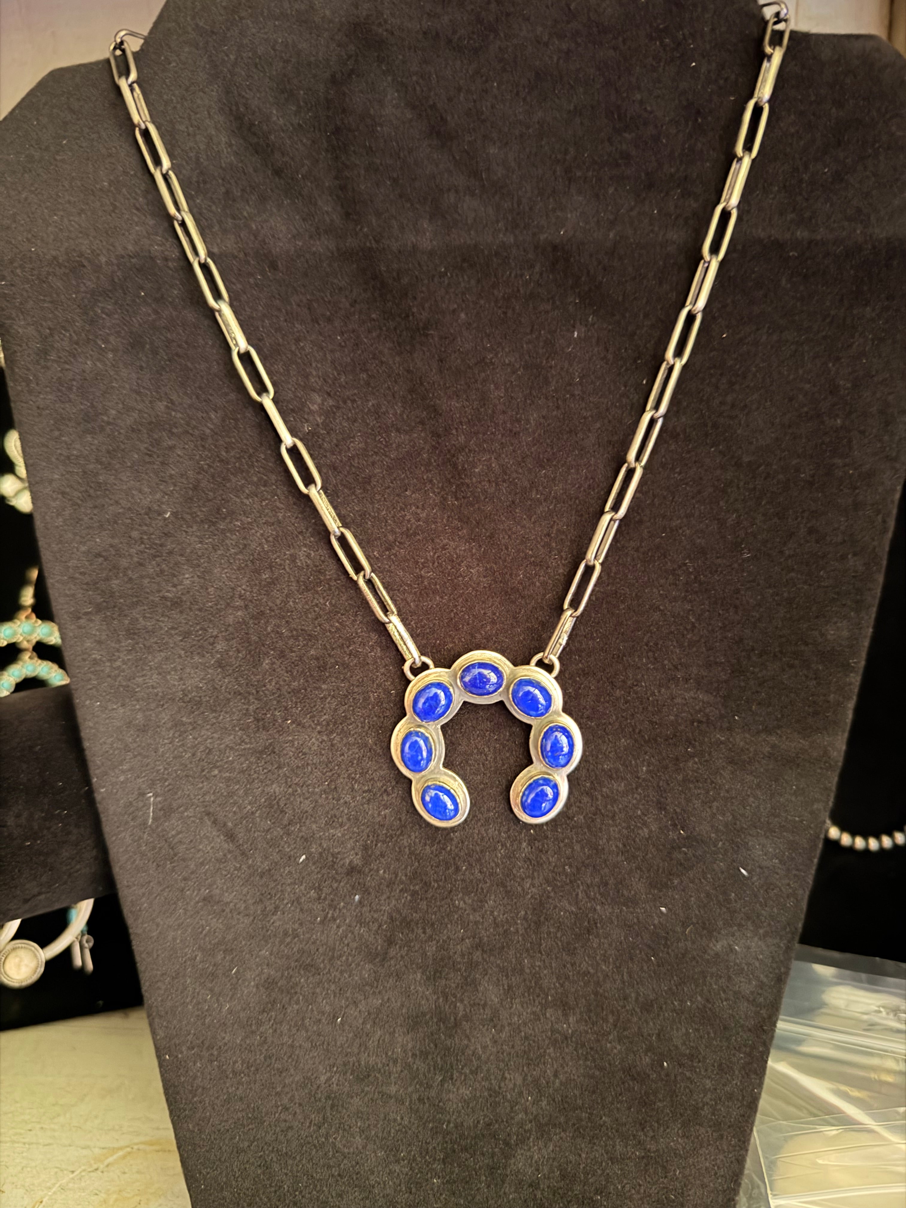 Blue Lapis 925 Sterling Silver Horseshoe Necklace