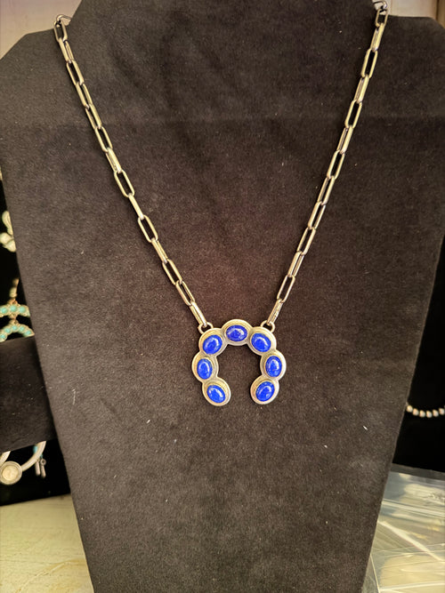 Blue Lapis 925 Sterling Silver Horseshoe Necklace