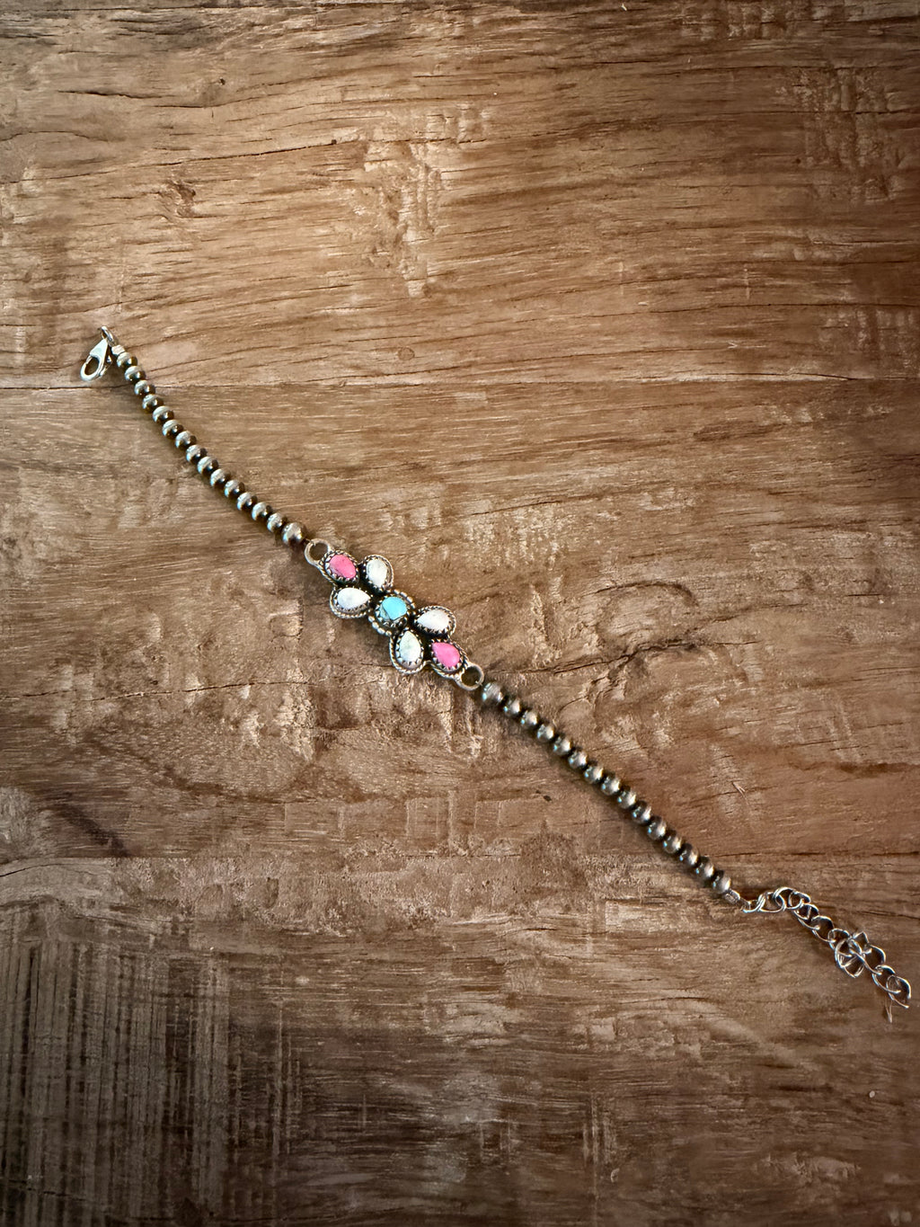 Handmade Sterling Silver and Cotton Candy Beaded Bracelet