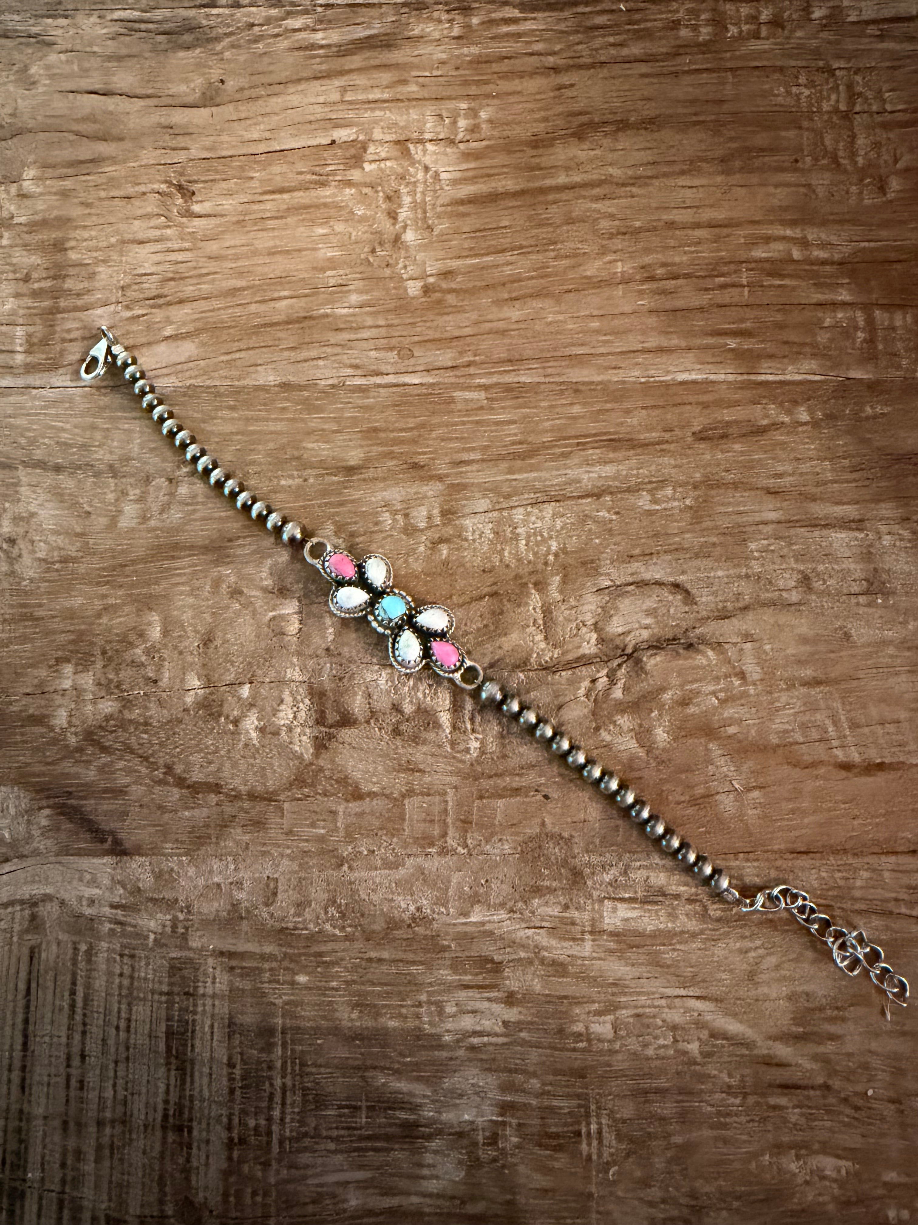 Handmade Sterling Silver and Cotton Candy Beaded Bracelet