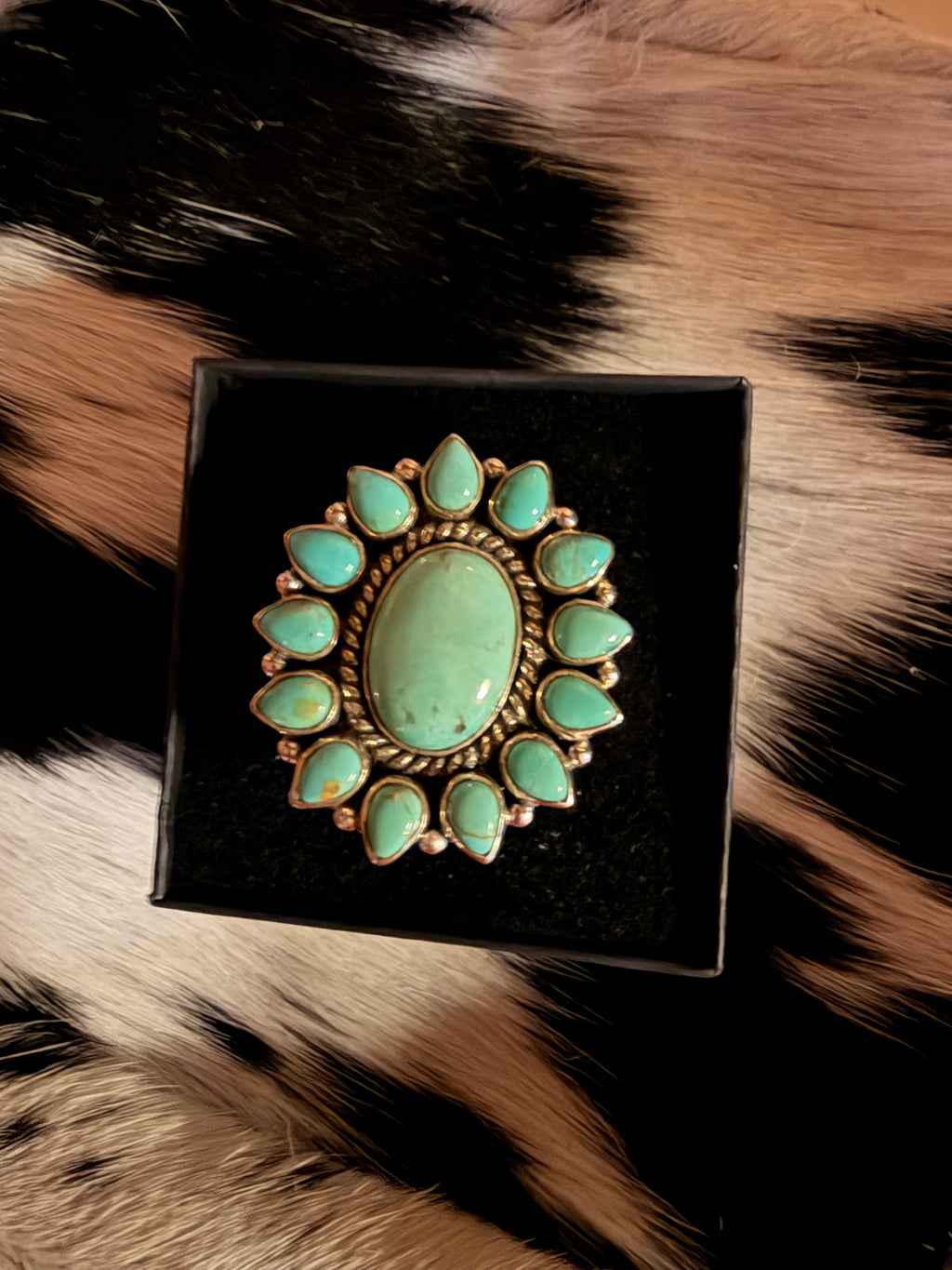 Kingman Turquoise Flower Cluster Statement Ring- Adjustable