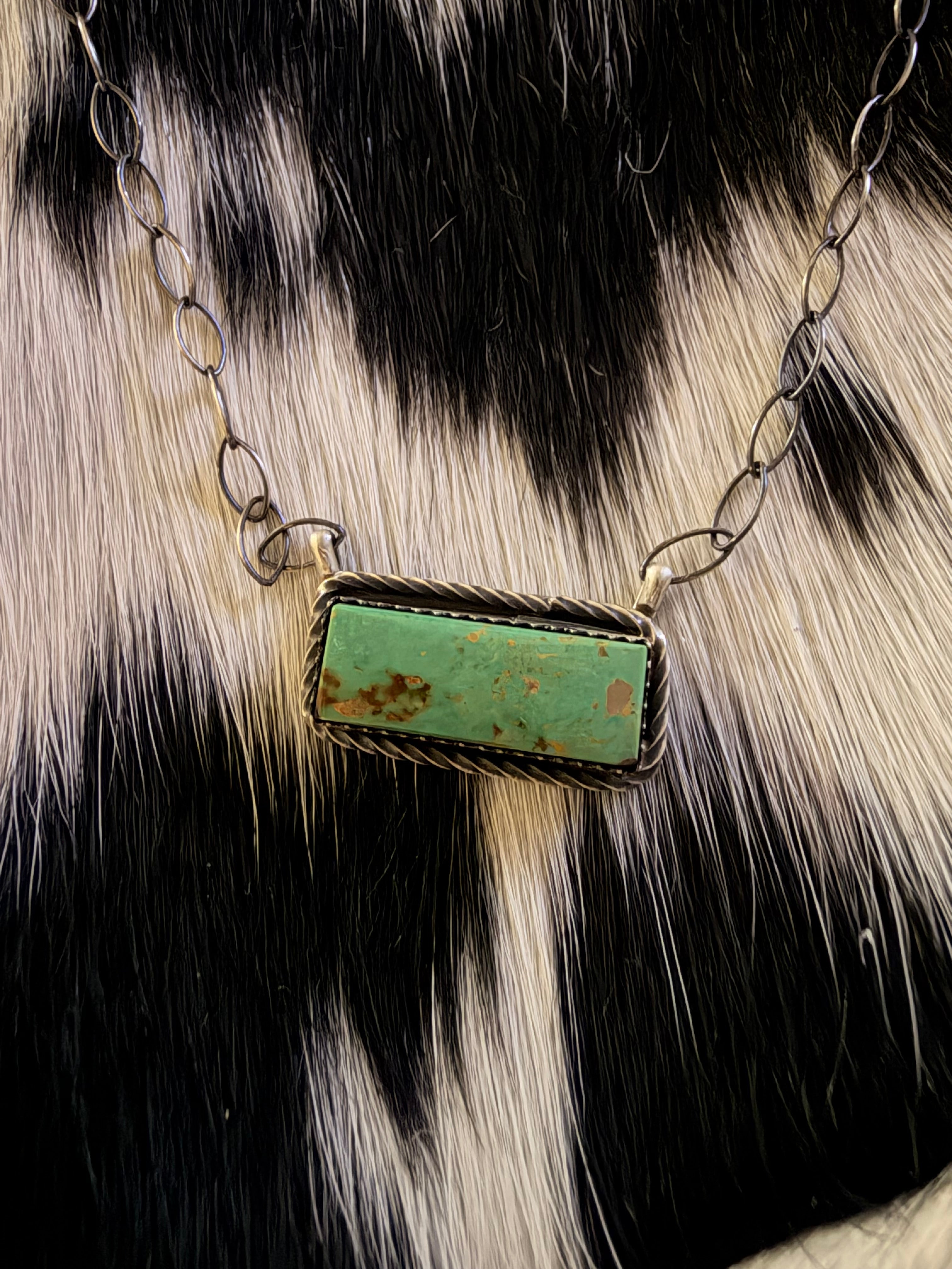 Tia Long Signed 925 Sterling Silver Kingman Turquoise Bar Necklace