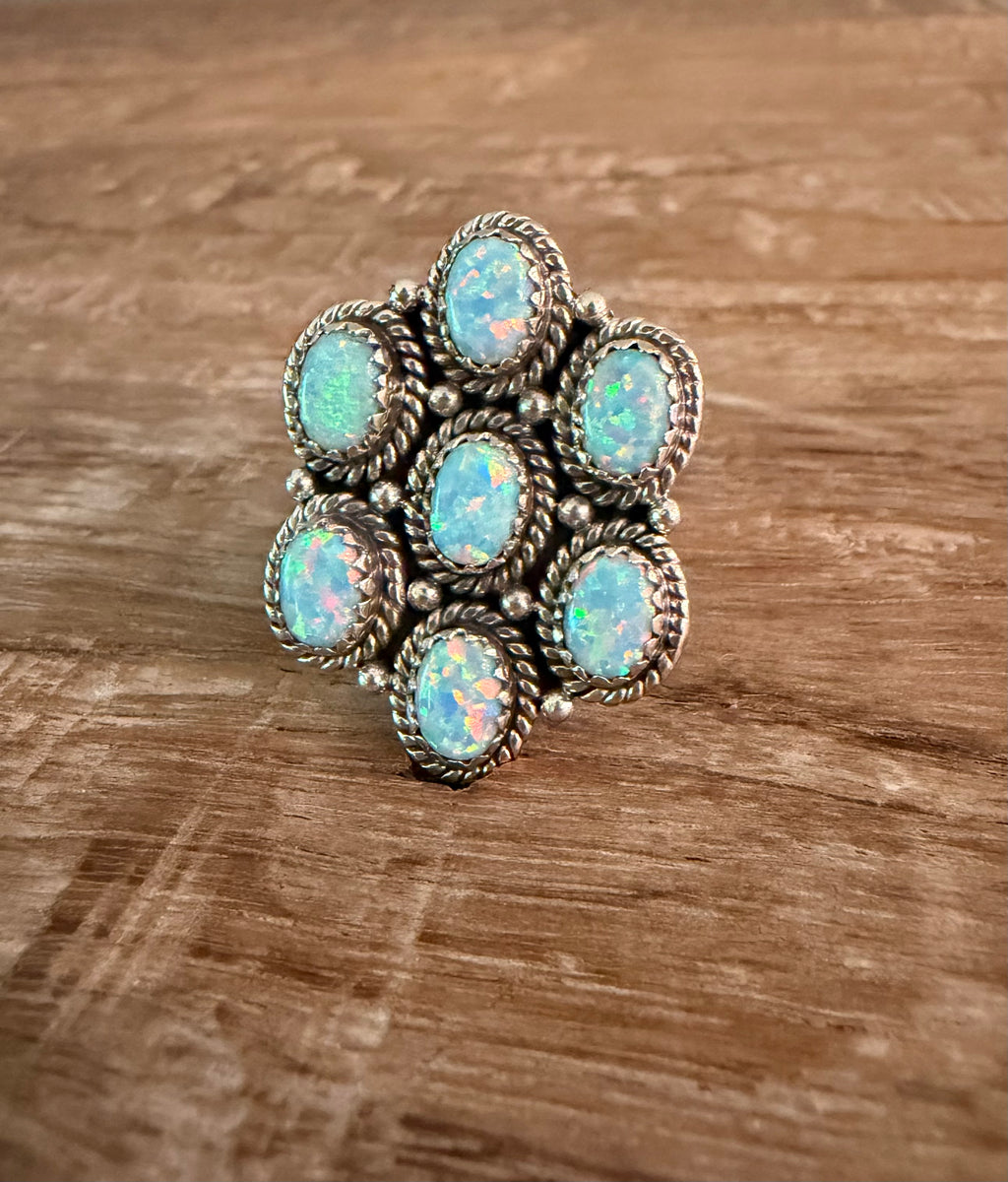 White Opal Adjustable Ring