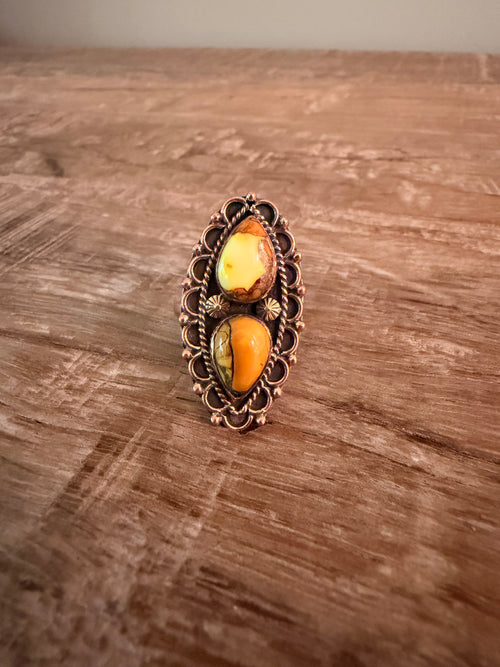 2 Stone Palomino Copper Adjustable Ring