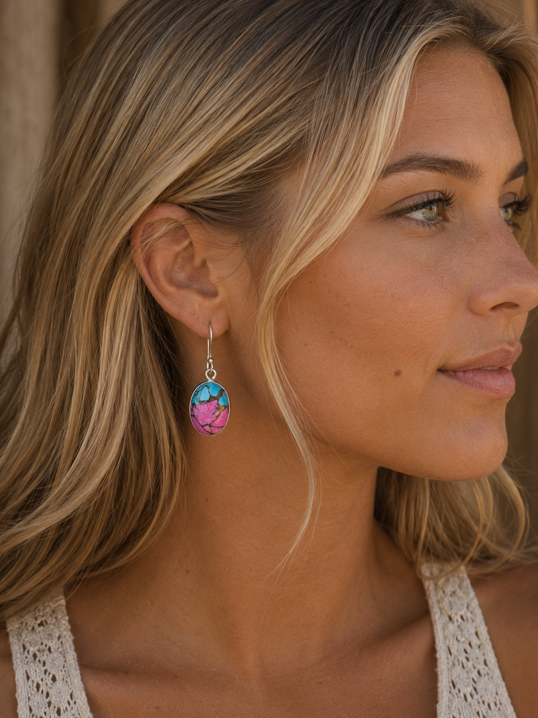 Handmade Cotton Candy 925 Sterling Silver Open Back Earrings