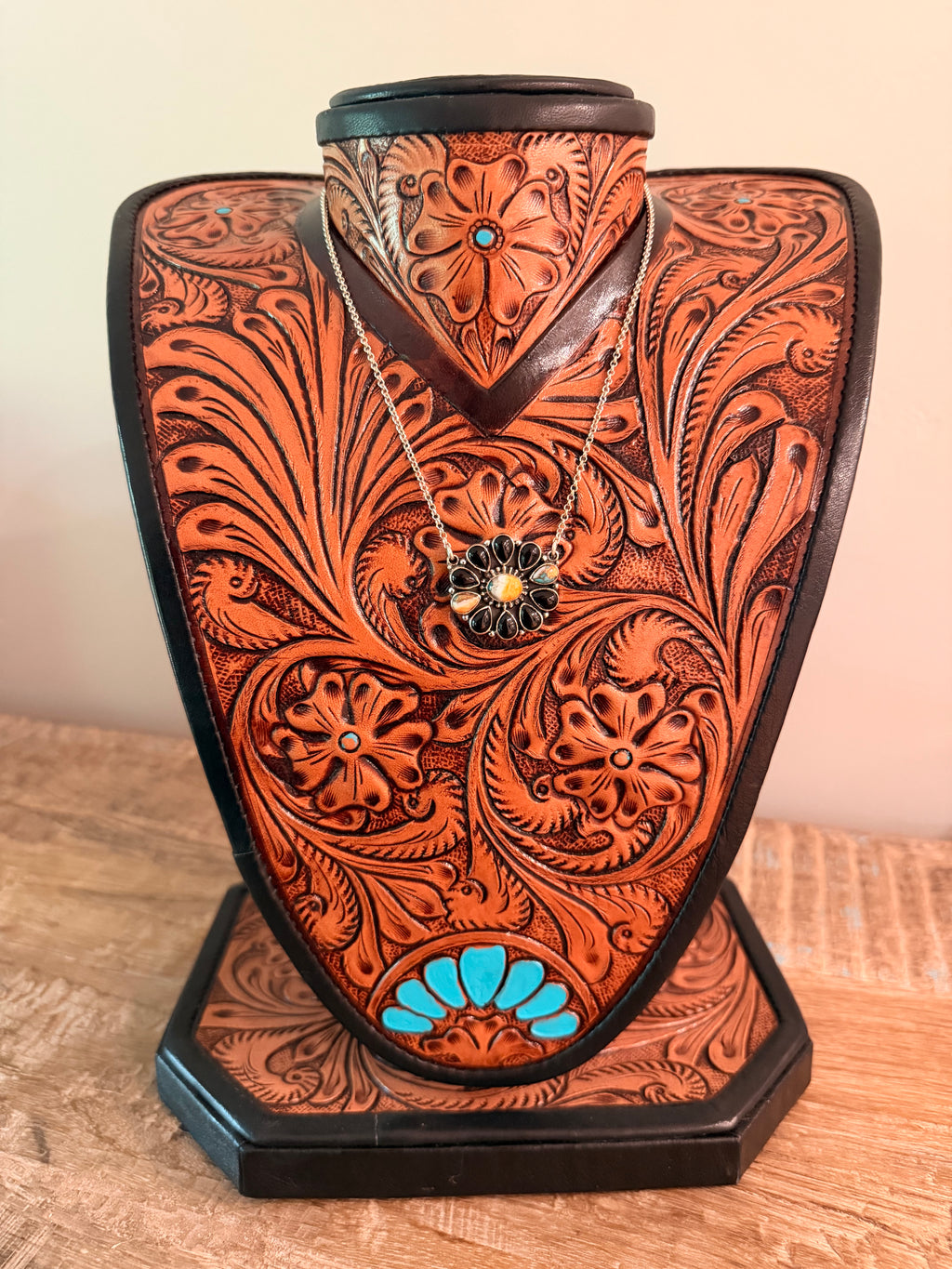 Black Onyx and Orange Mojave Cluster Necklace