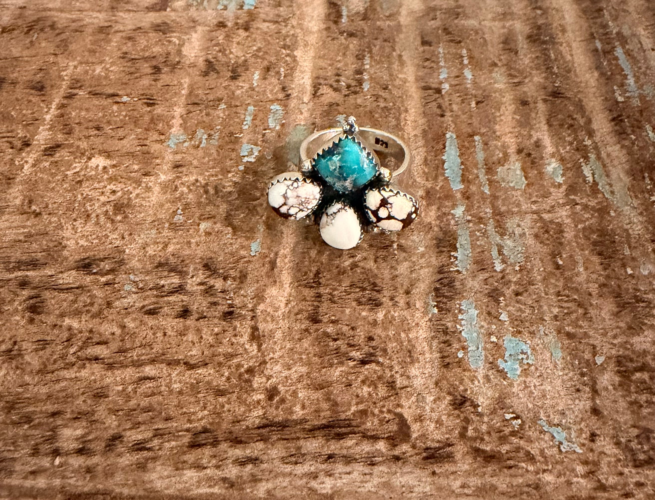 Turquoise and Wild Horse 925 Sterling Silver Adj. Ring