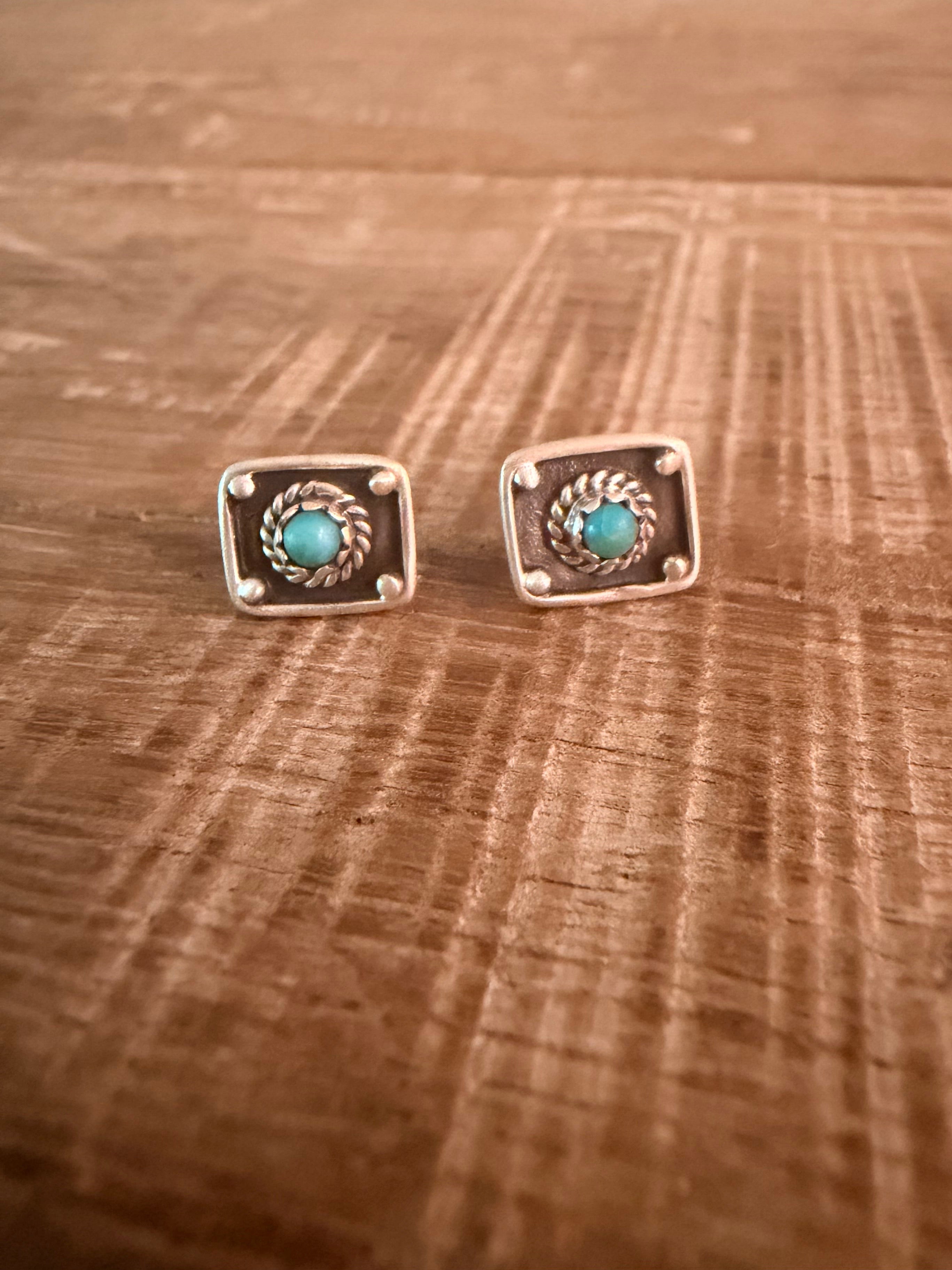 Kingman Turquoise and 925 Sterling Silver Rectangle Earrings