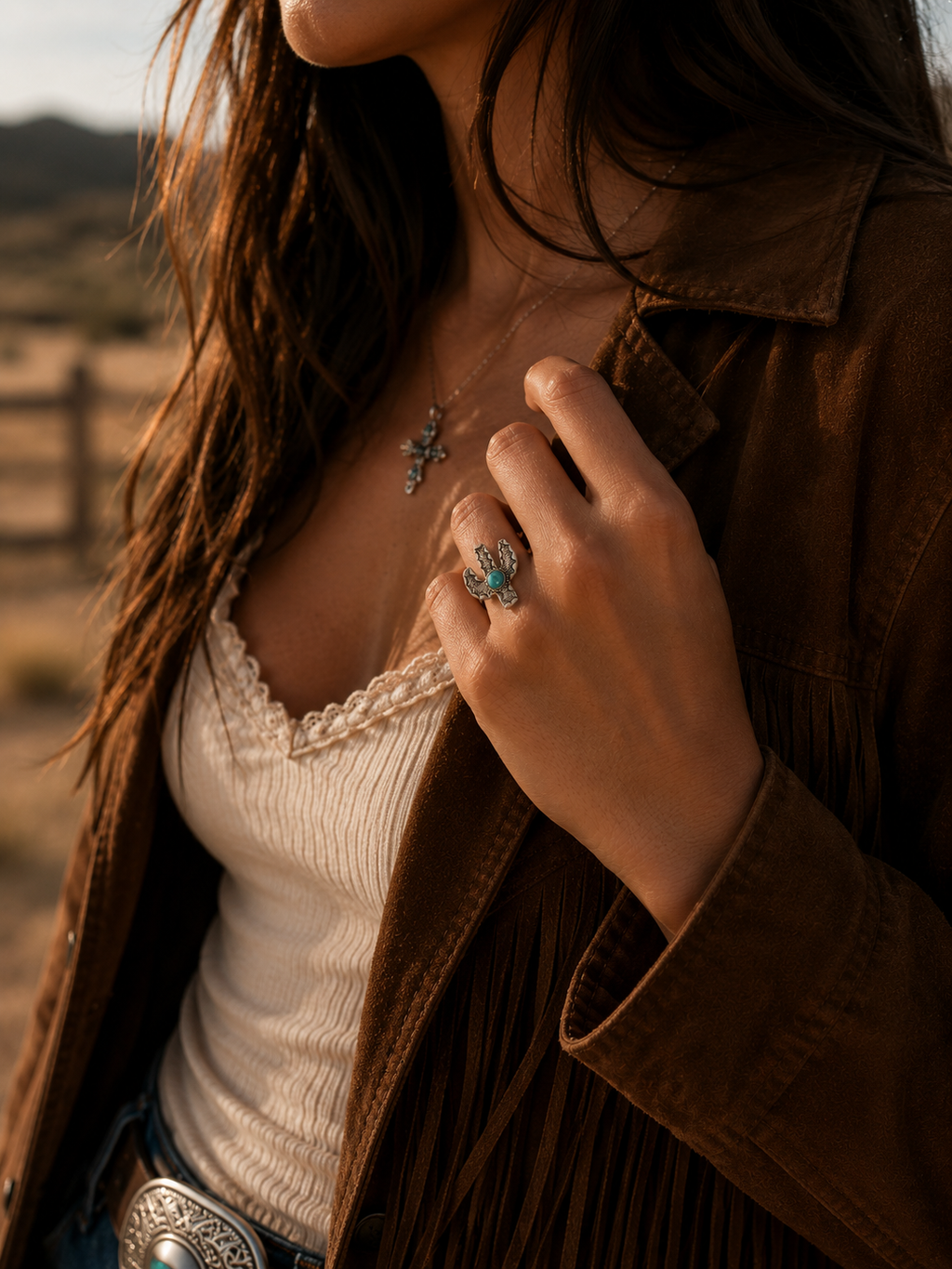 925 Sterling Silver and Kingman Turquoise Adj. Cactus Ring