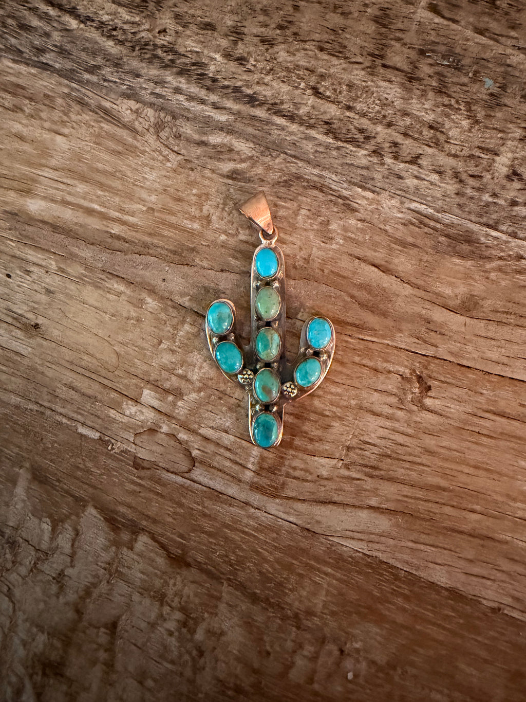 Kingman Turquoise and Copper Cactus Pendant