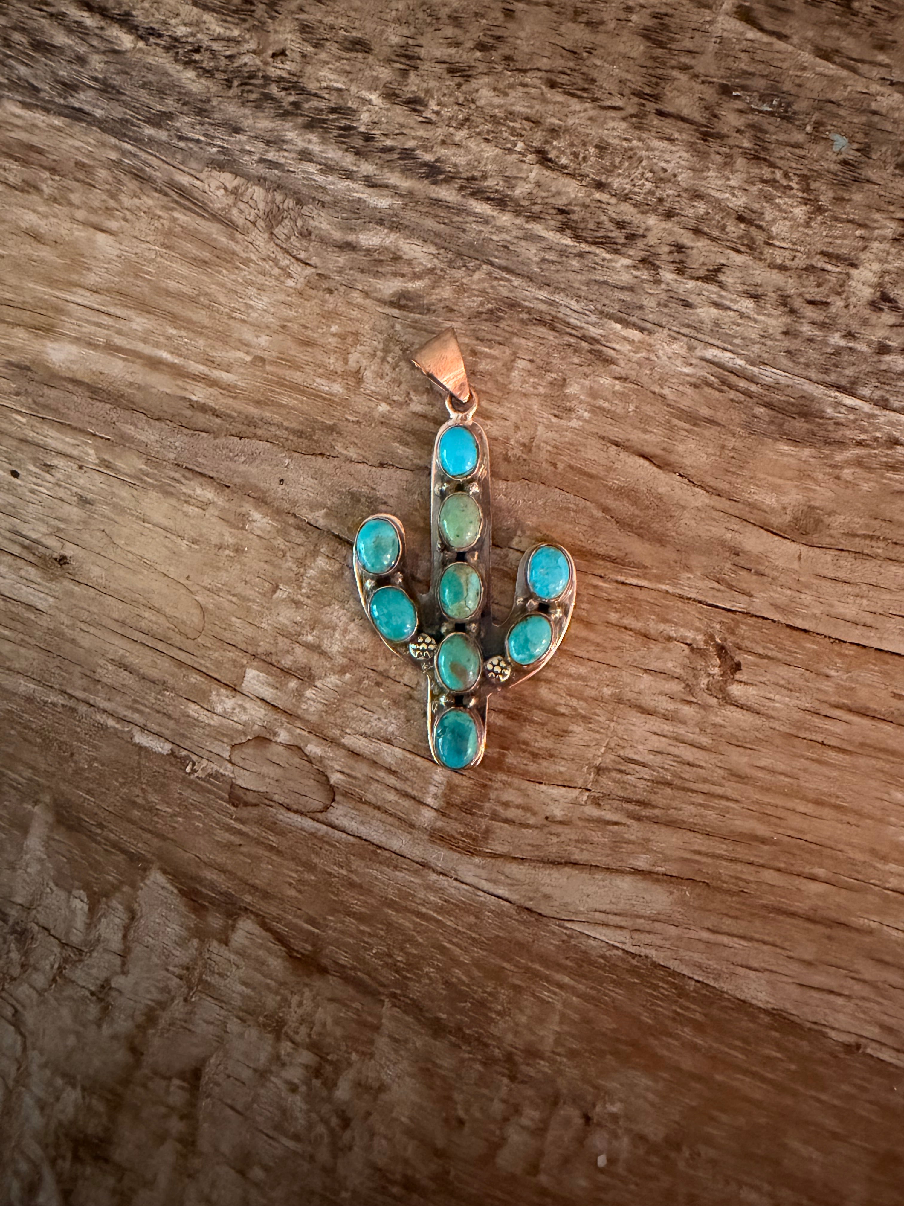Kingman Turquoise and Copper Cactus Pendant