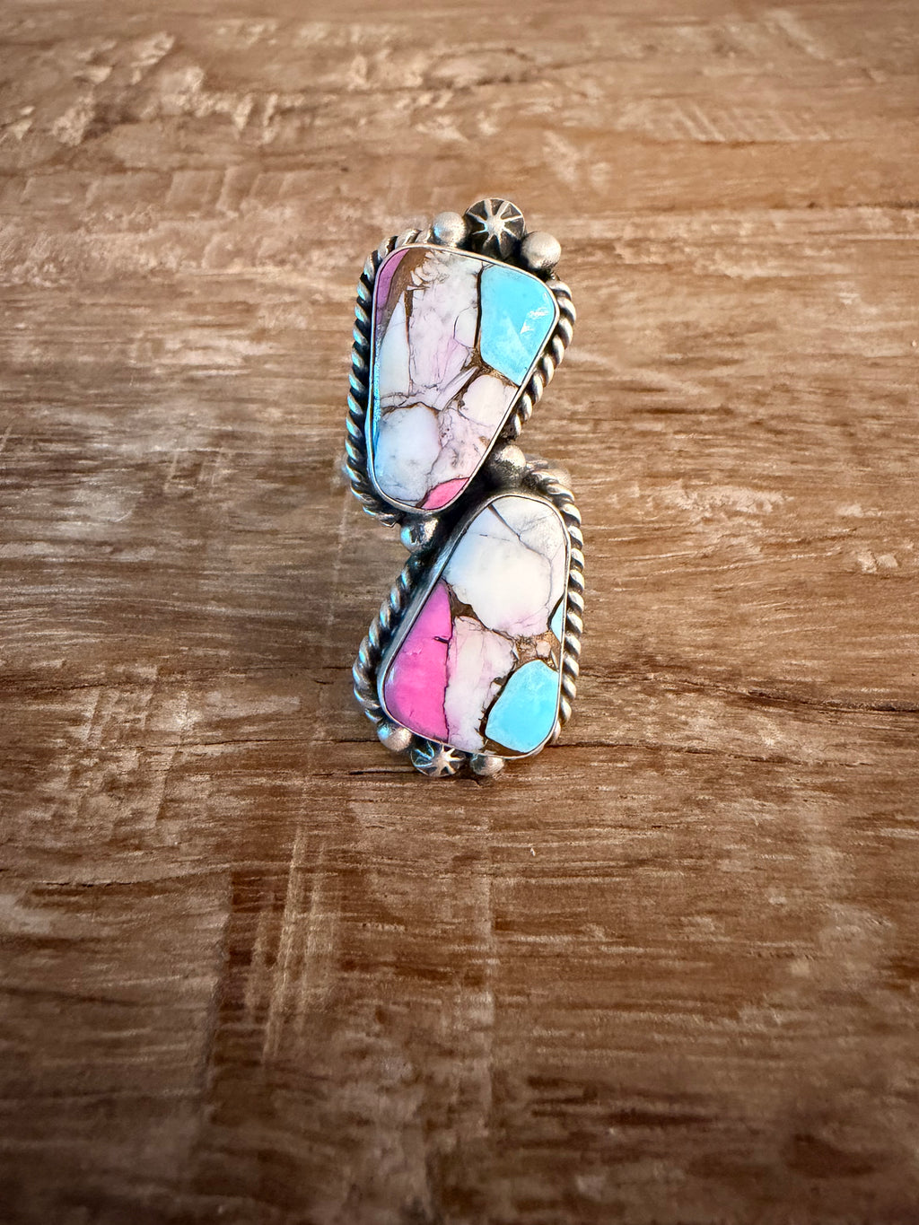 Eugene Belone Adj Cotton Candy 2 Stone Ring